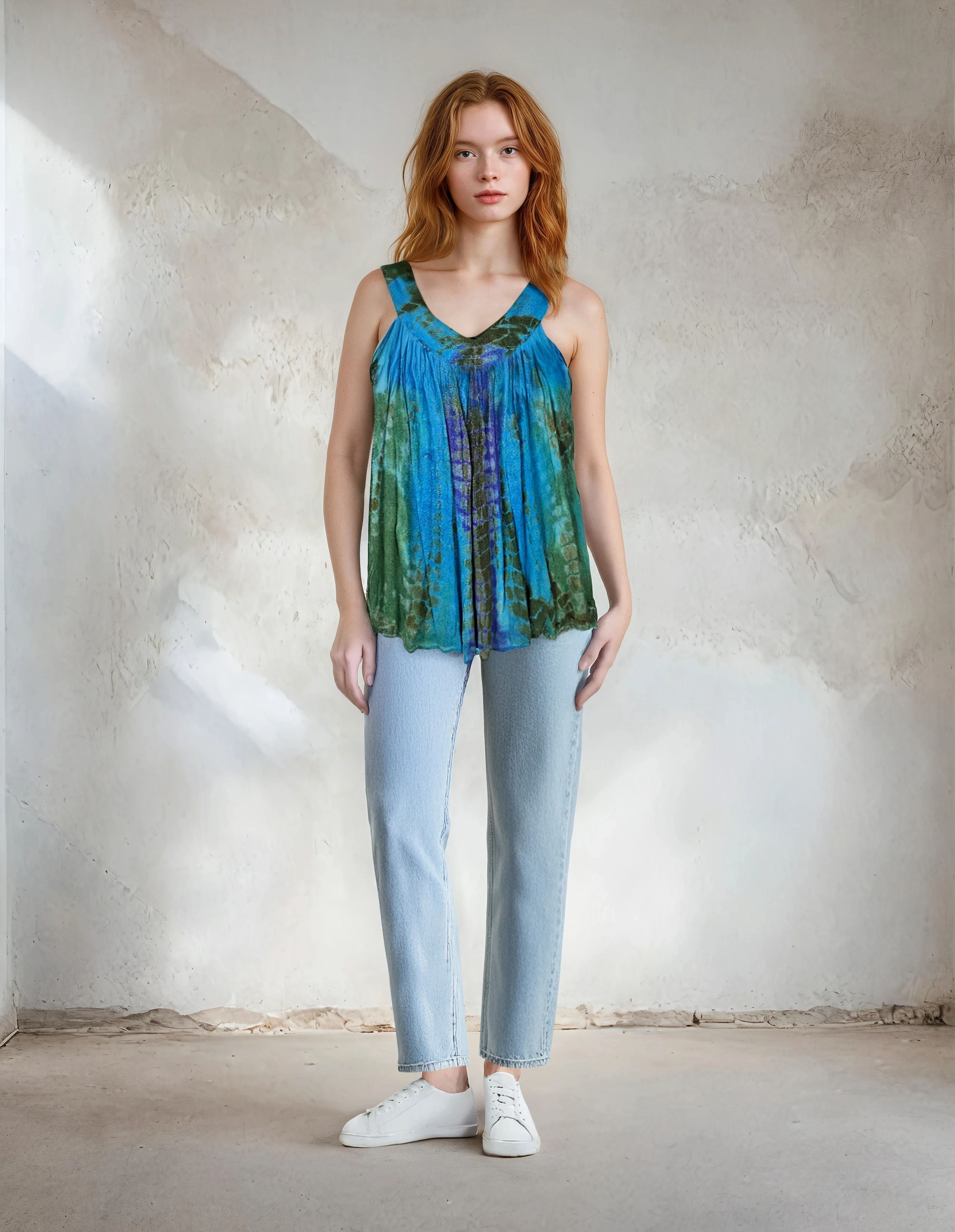 Unexpectedly You Azure Fern Hand-Dyed Boho Tank Top