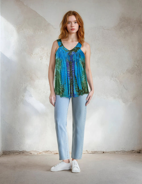 Unexpectedly You Azure Fern Hand-Dyed Boho Tank Top