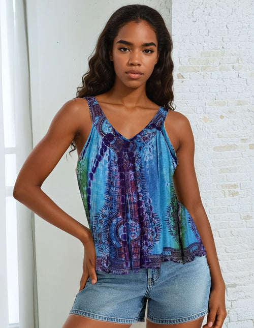 Unexpectedly You Blue Mirage Hand-Dyed Boho Tank Top