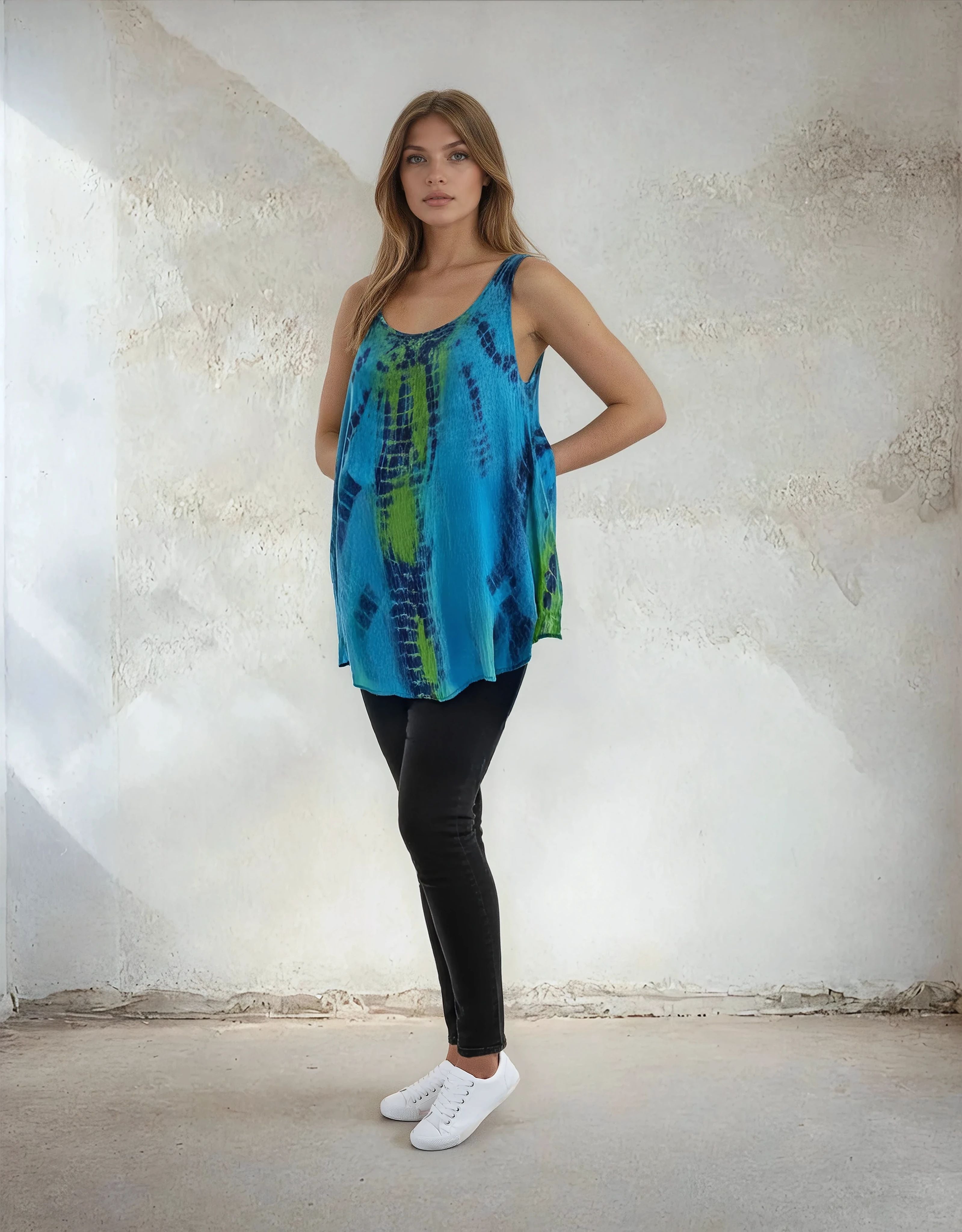 Unexpectedly You Aqua Fern Hand-Dyed Flowy Tunic Top