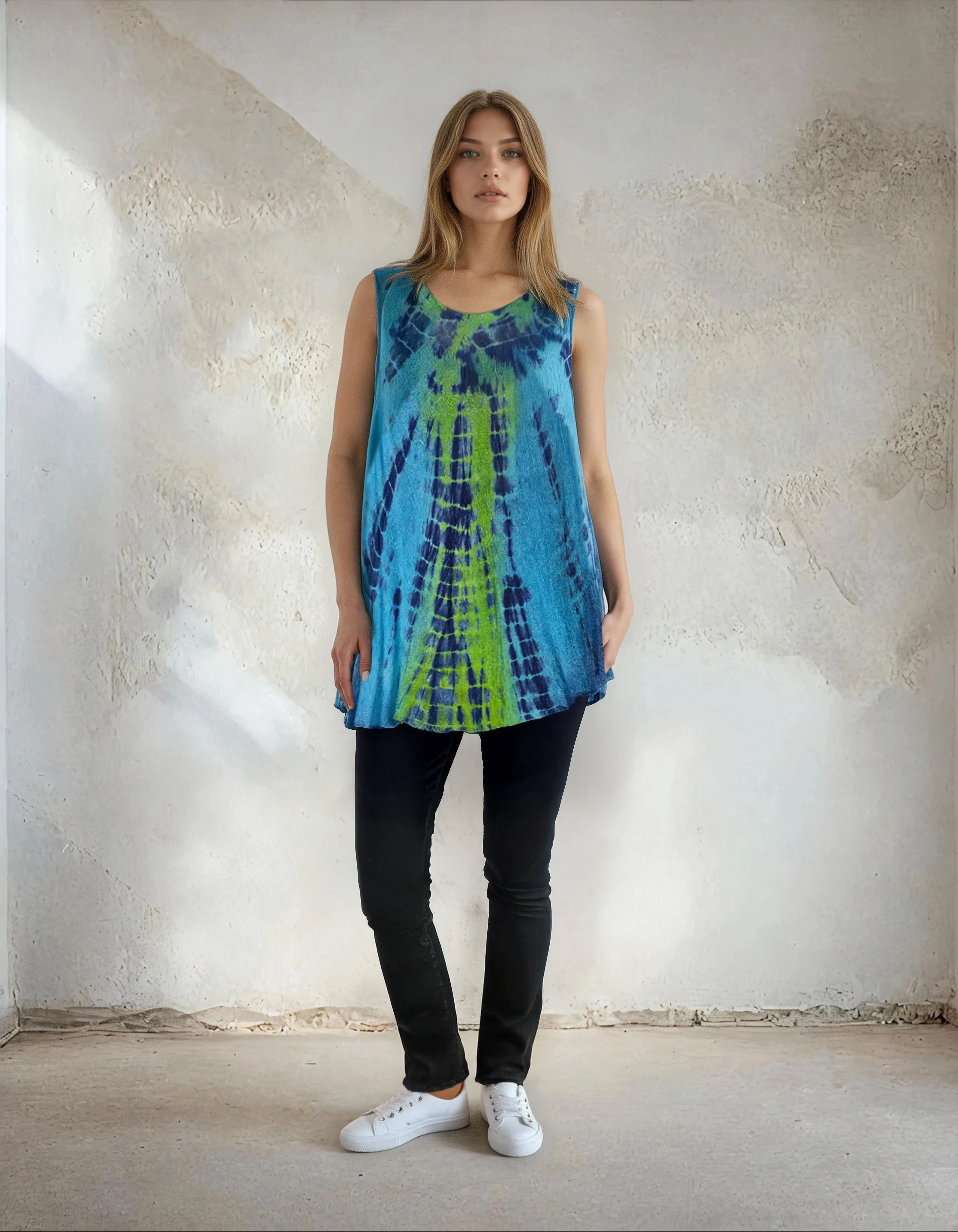 Unexpectedly You Aqua Fern Hand-Dyed Flowy Tunic Top