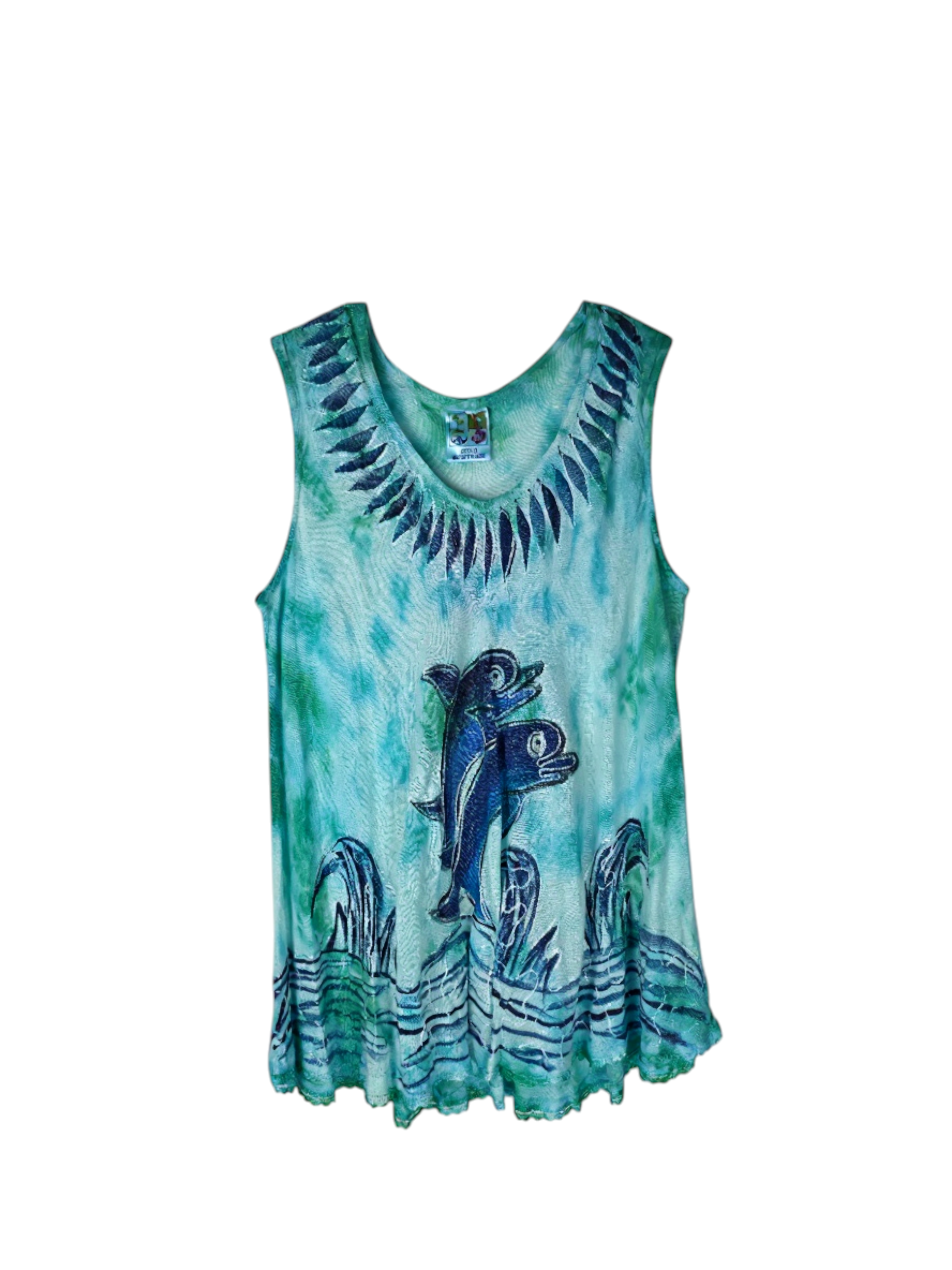 Unexpectedly You Aqua Breeze Dolphin Art Sleeveless Top