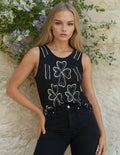 Unexpectedly You Midnight Clover Hand-Painted Sleeveless Top