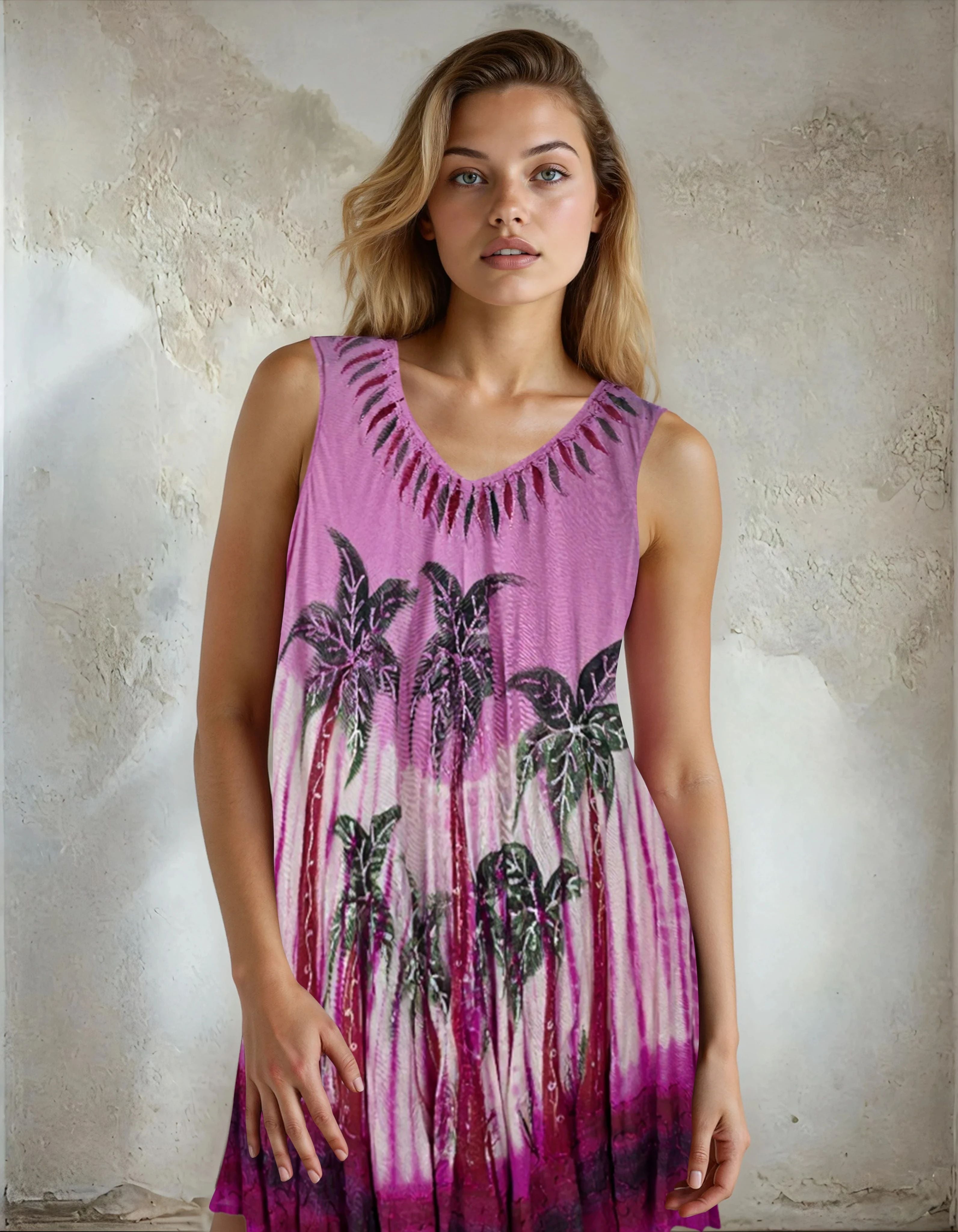 Unexpectedly You Pink Palm Breeze Hand-Dyed Flowy Tank Dress