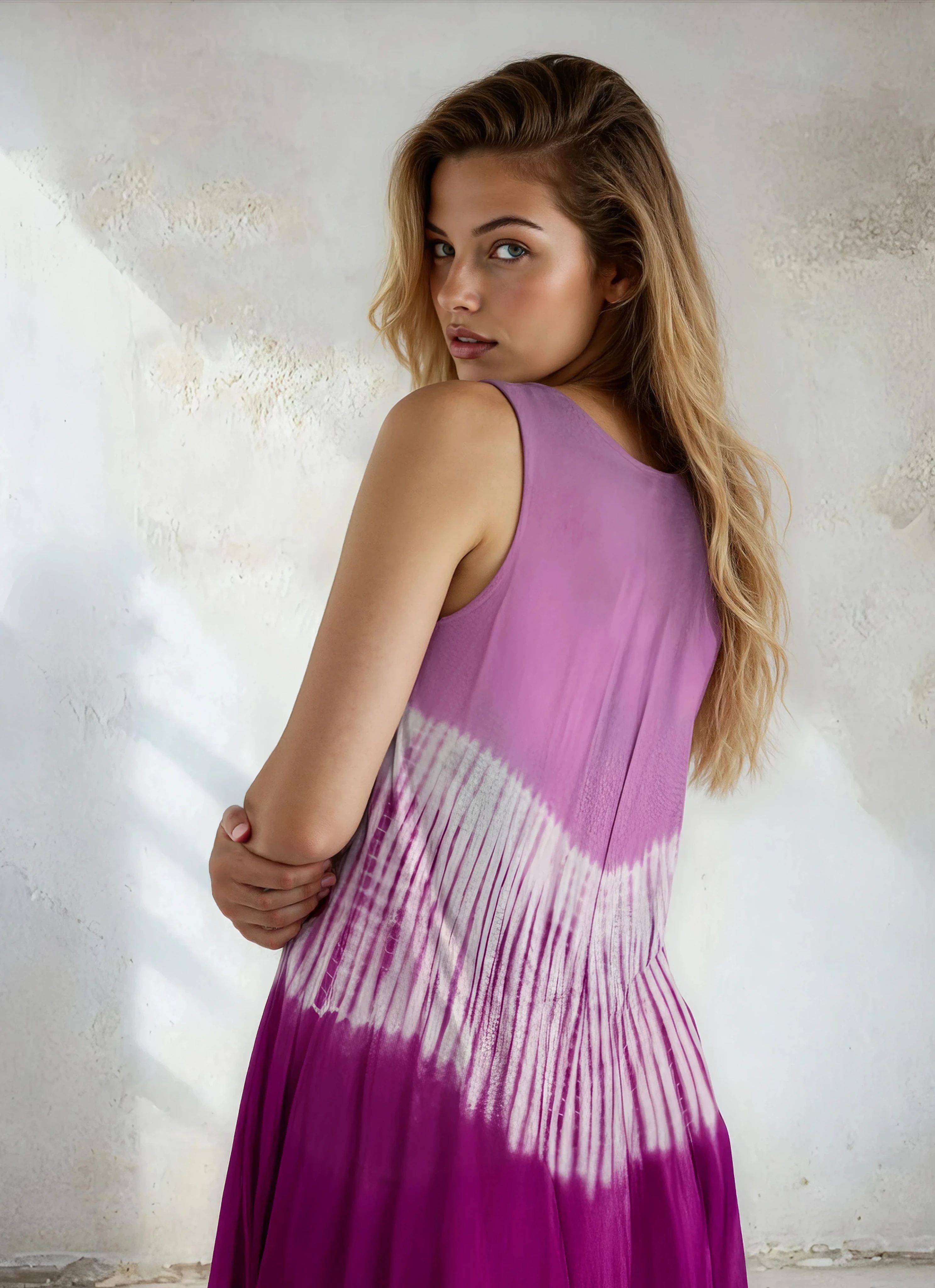 Unexpectedly You Pink Palm Breeze Hand-Dyed Flowy Tank Dress