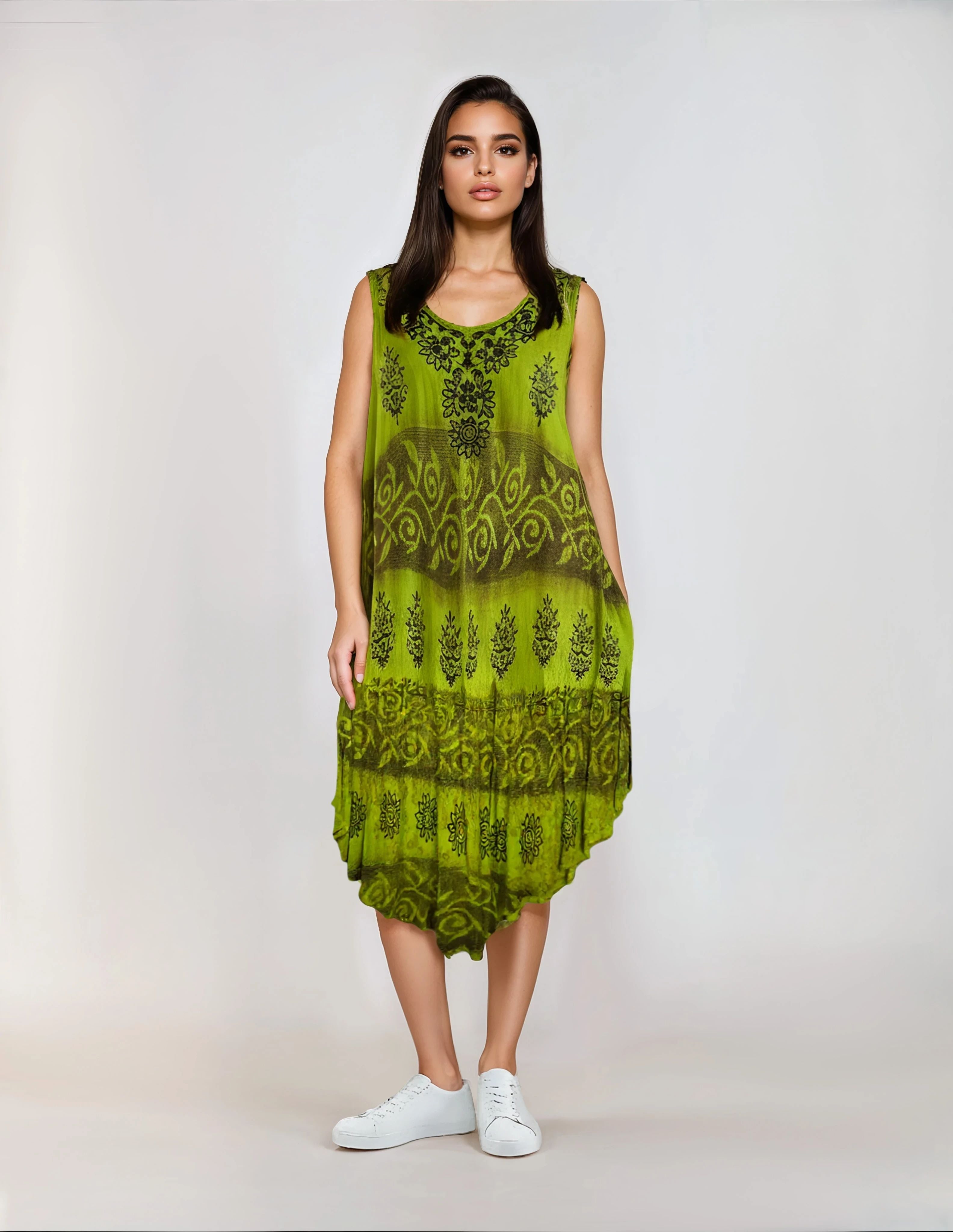 Unexpectedly You Olive Grove Hand-Dyed Sleeveless Midi Dress