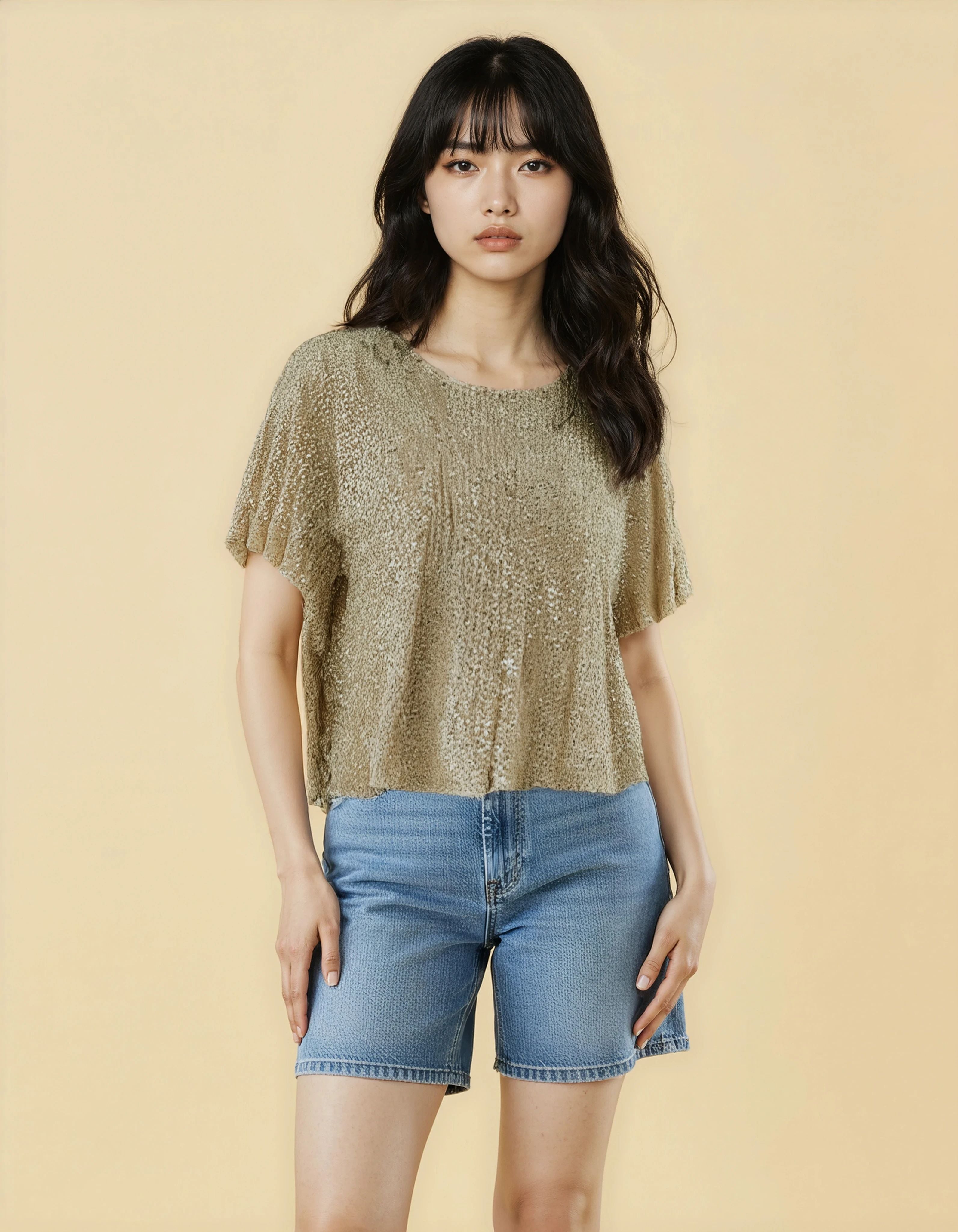 Unexpectedly You Golden Sands Knit Sheer Top