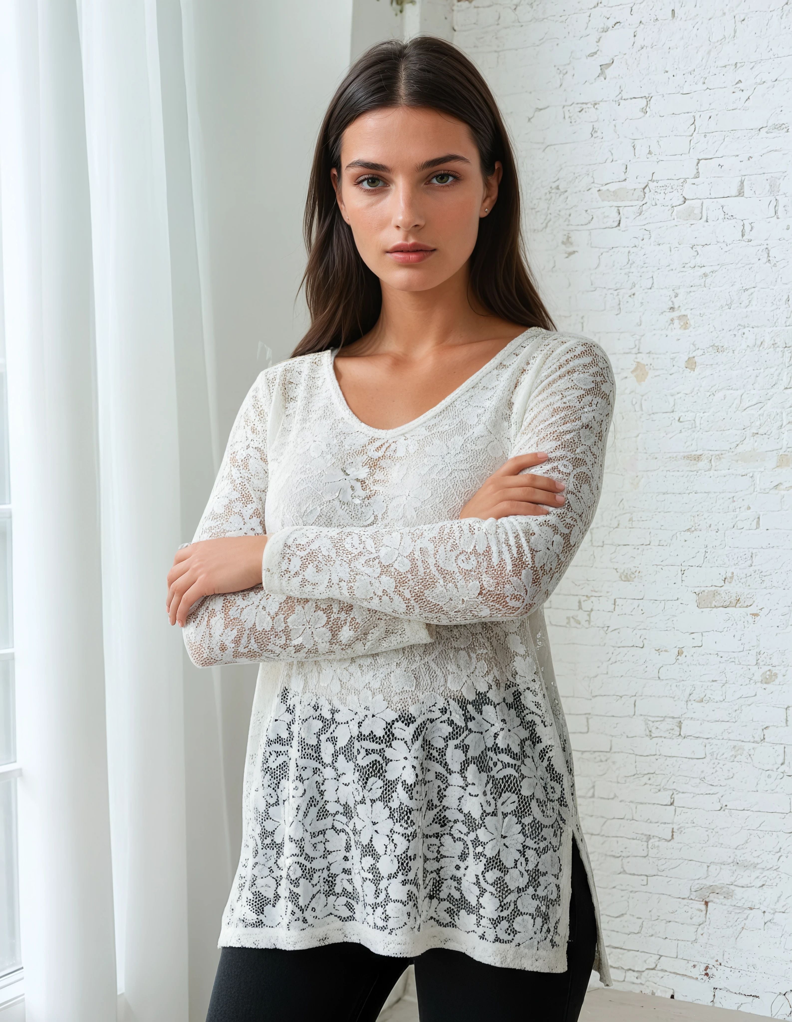 Unexpectedly You Ivory Bloom Sheer Floral Lace Long-Sleeve Top