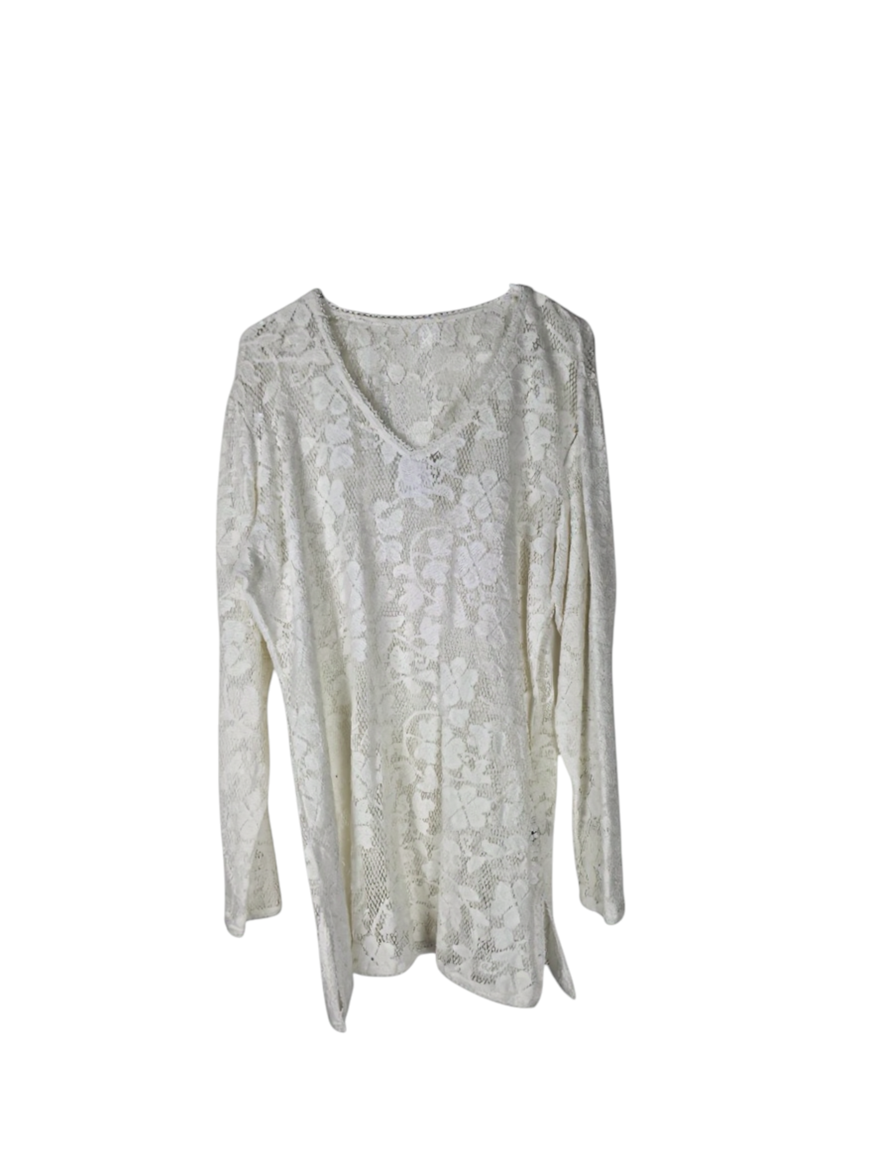 Unexpectedly You Ivory Bloom Sheer Floral Lace Long-Sleeve Top