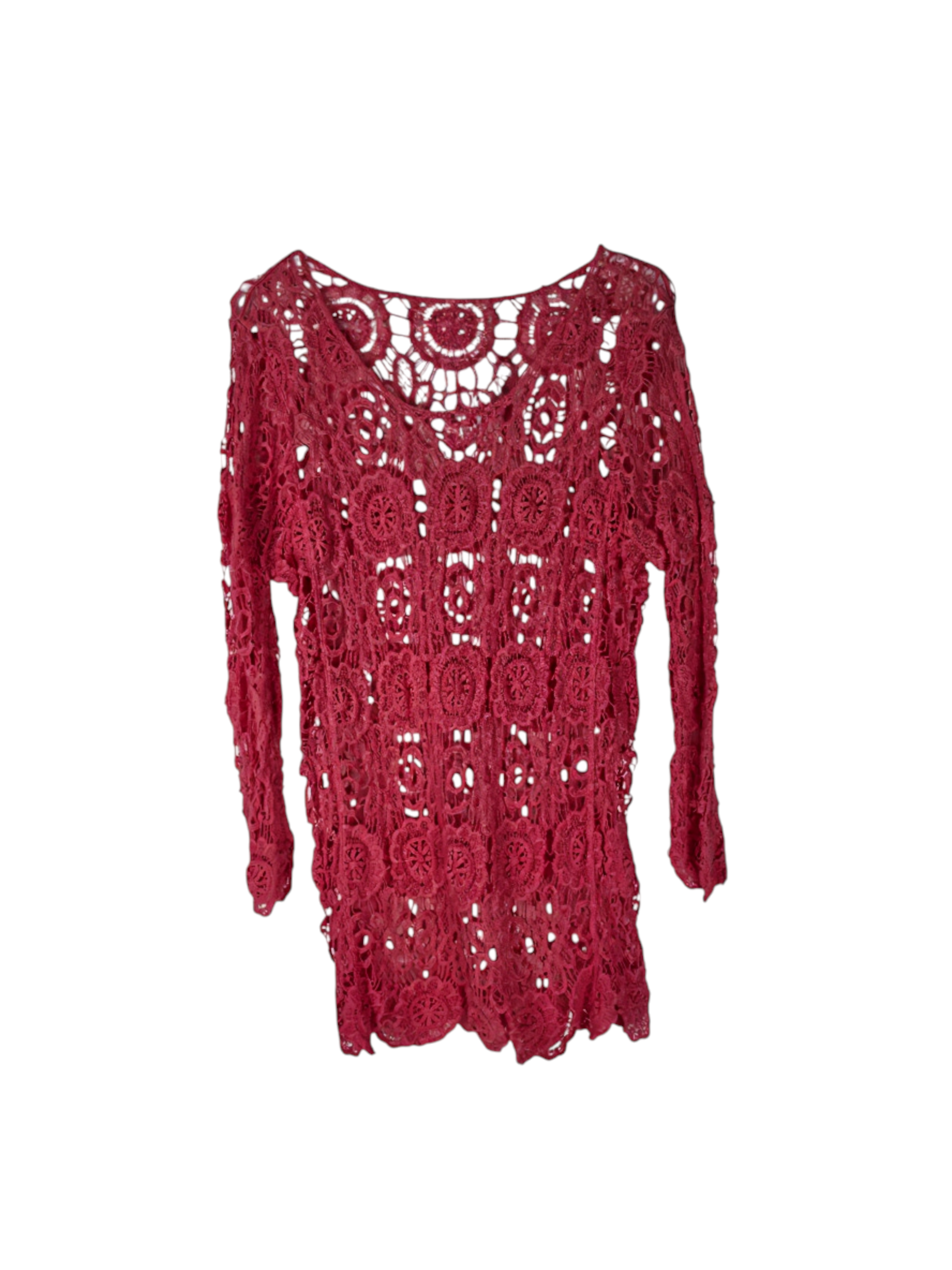 Unexpectedly You Crimson Crochet Boho Lace Top