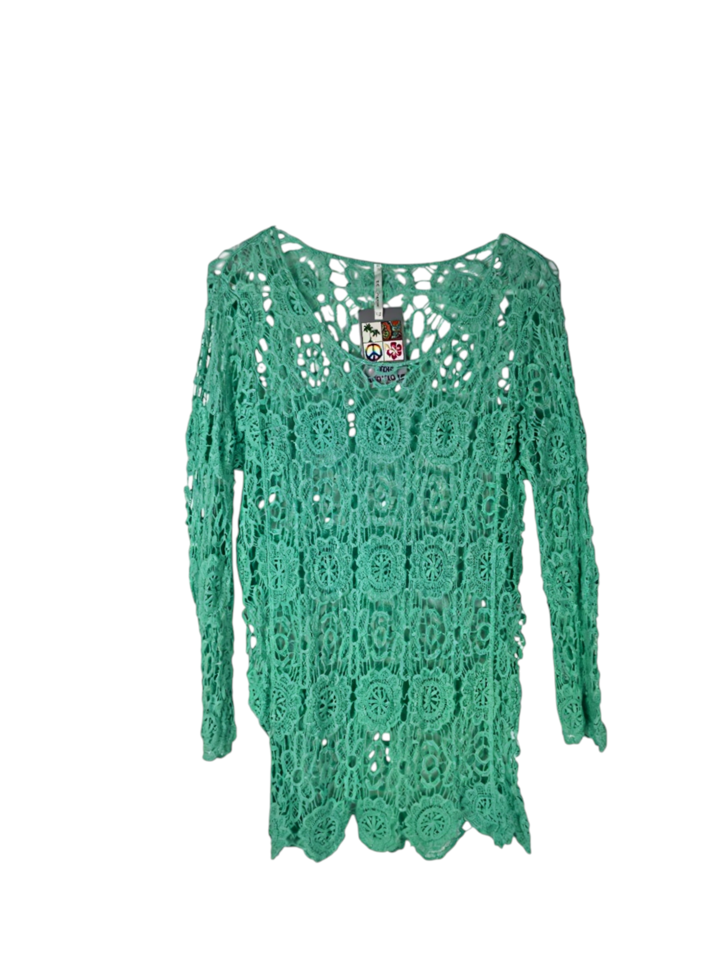 Unexpectedly You Emerald Lace Crochet Long Sleeve Top