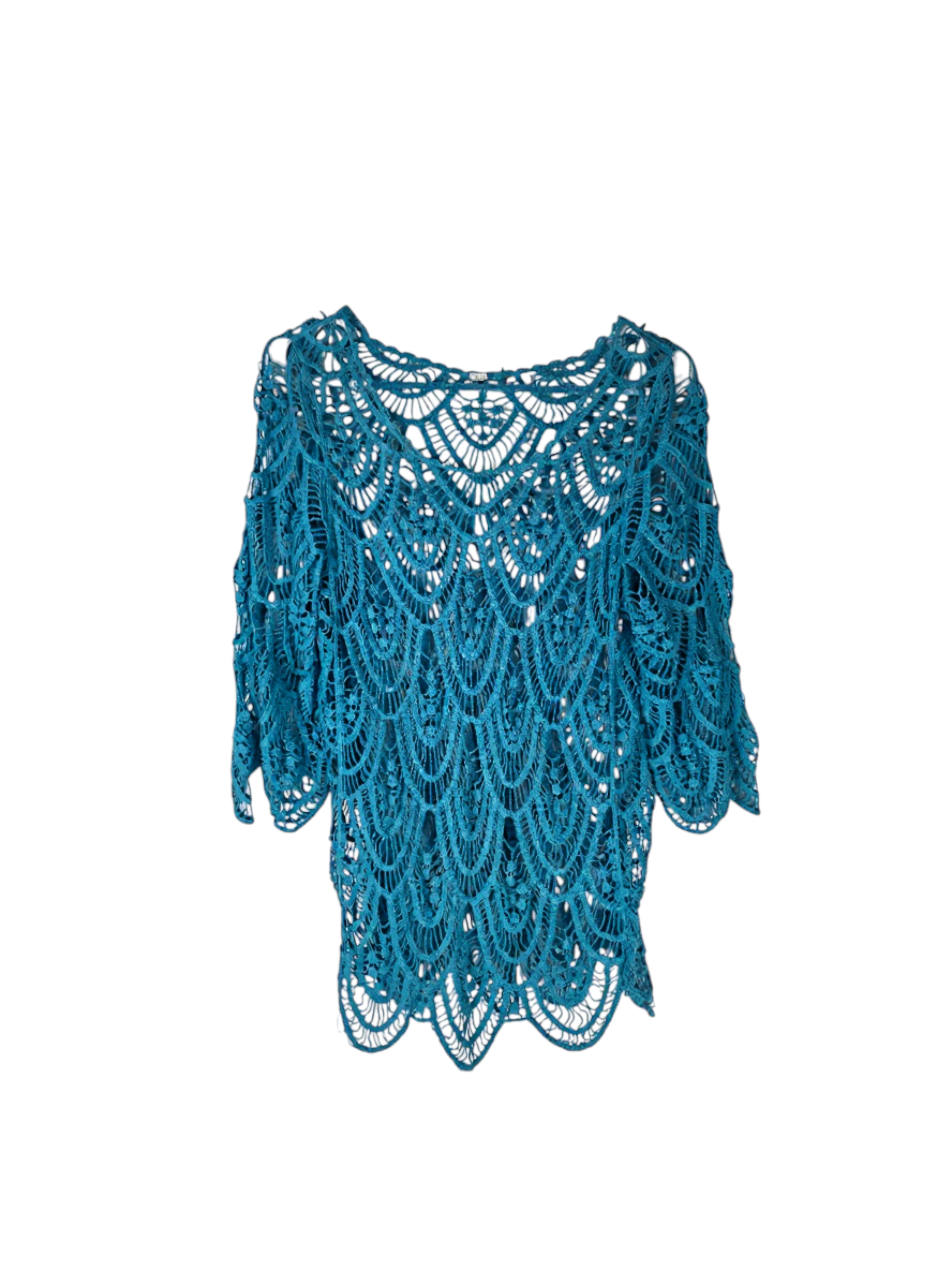 Unexpectedly You Teal Cascade Crochet Boho Top