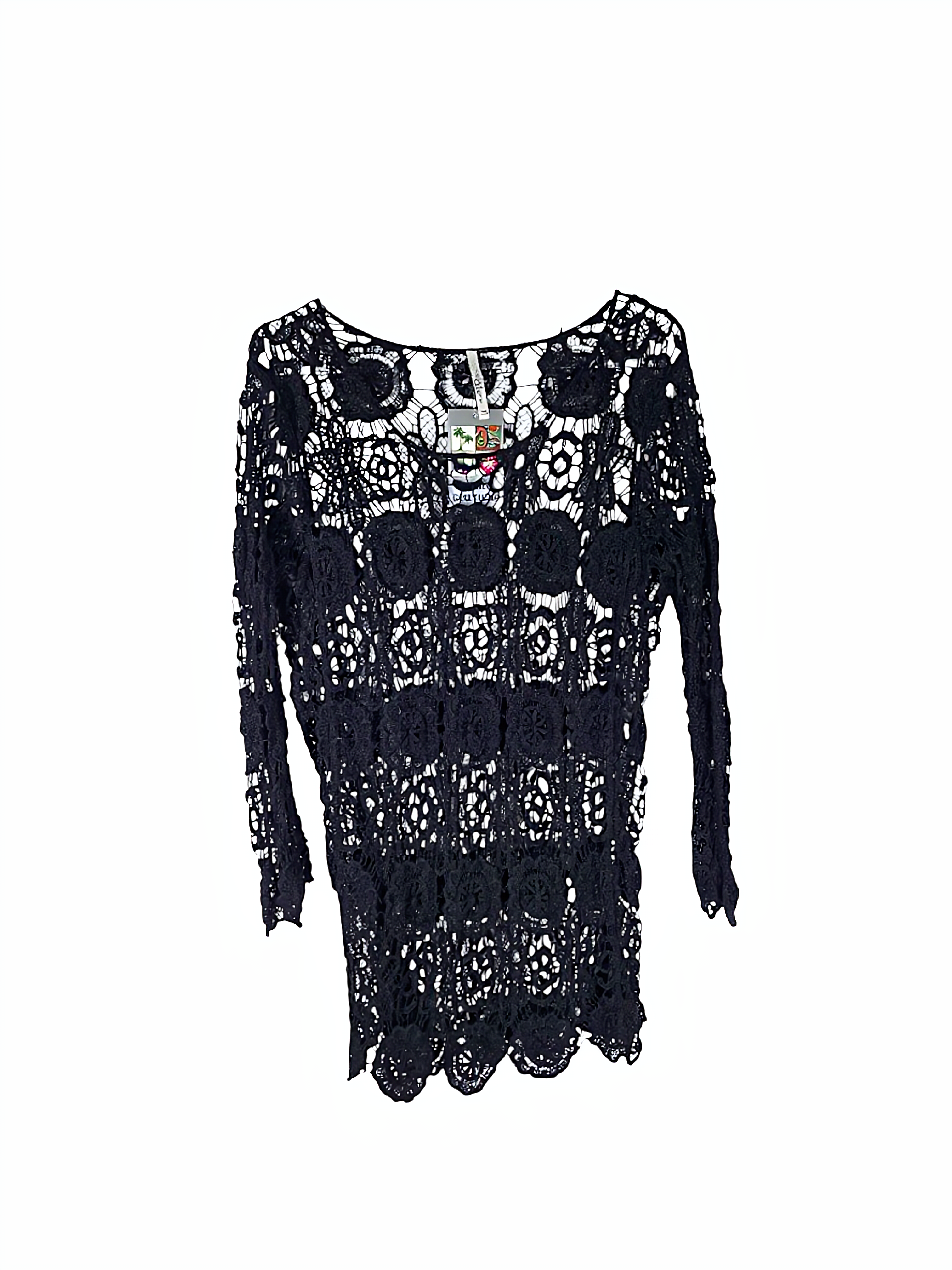Unexpectedly You Midnight Lace Crochet Long-Sleeve Top