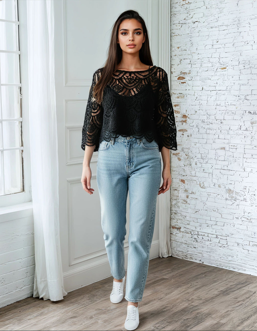 Unexpectedly You Midnight Petals Crochet Lace Top