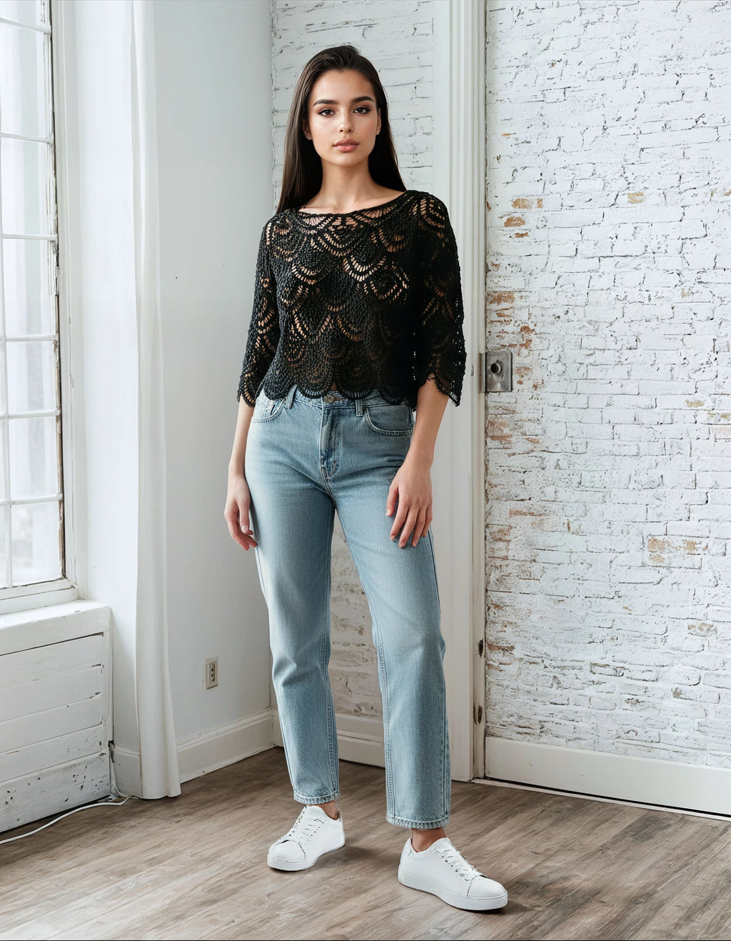 Unexpectedly You Midnight Petals Crochet Lace Top