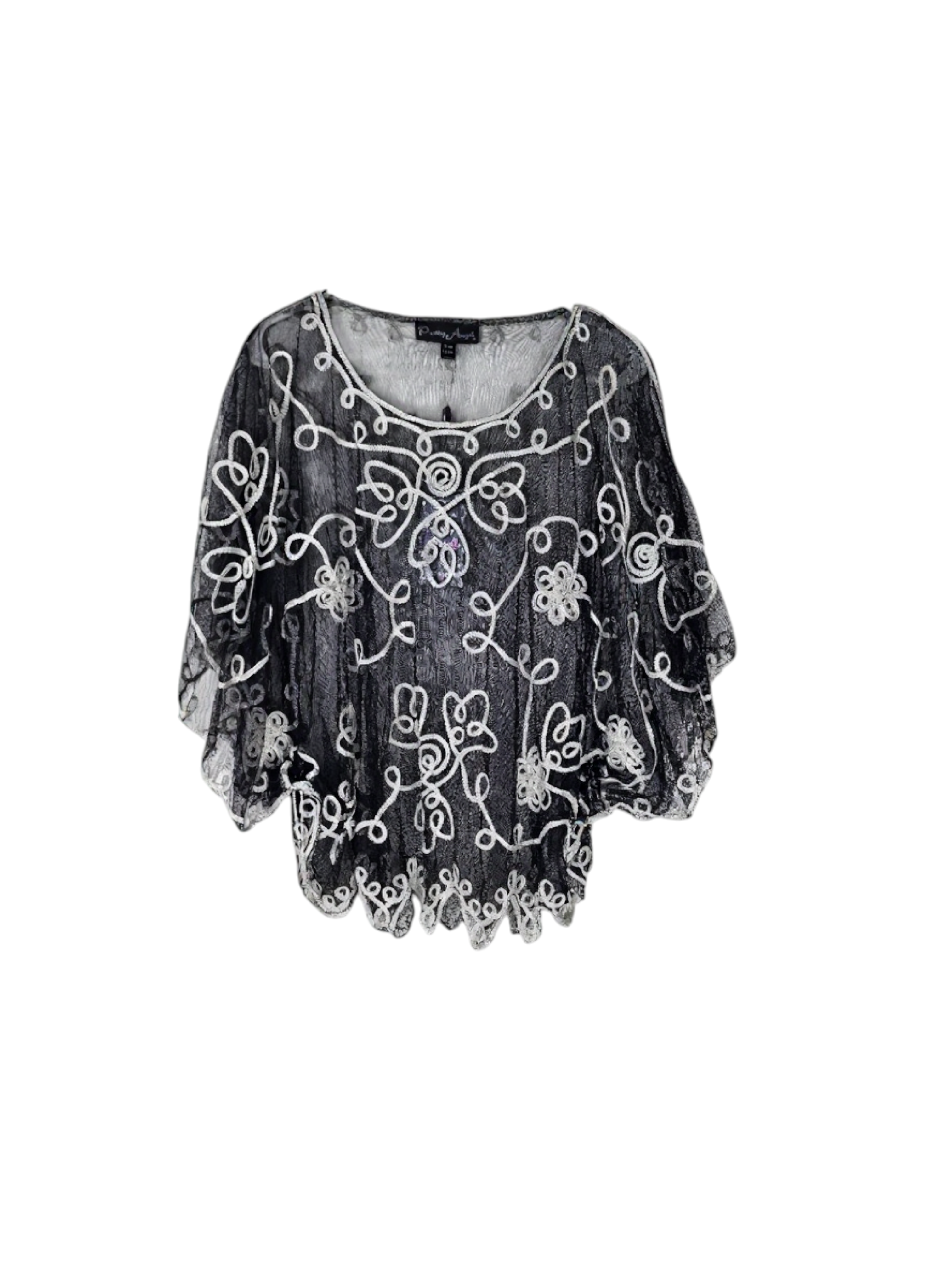 Unexpectedly You Midnight Petal Embroidered Mesh Top