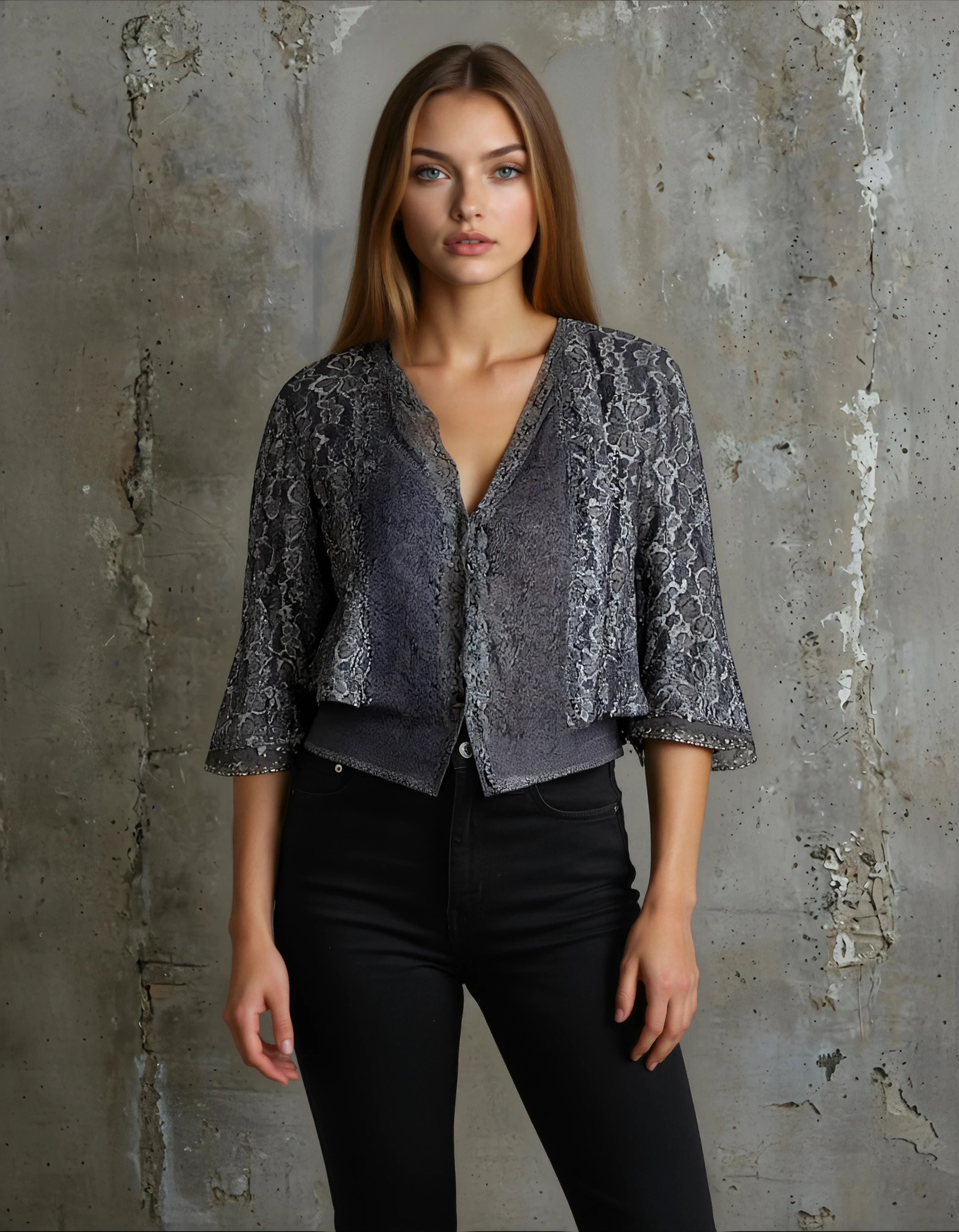 Unexpectedly You Smoky Grey Lace Open-Front Cardigan