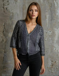 Unexpectedly You Smoky Grey Lace Open-Front Cardigan