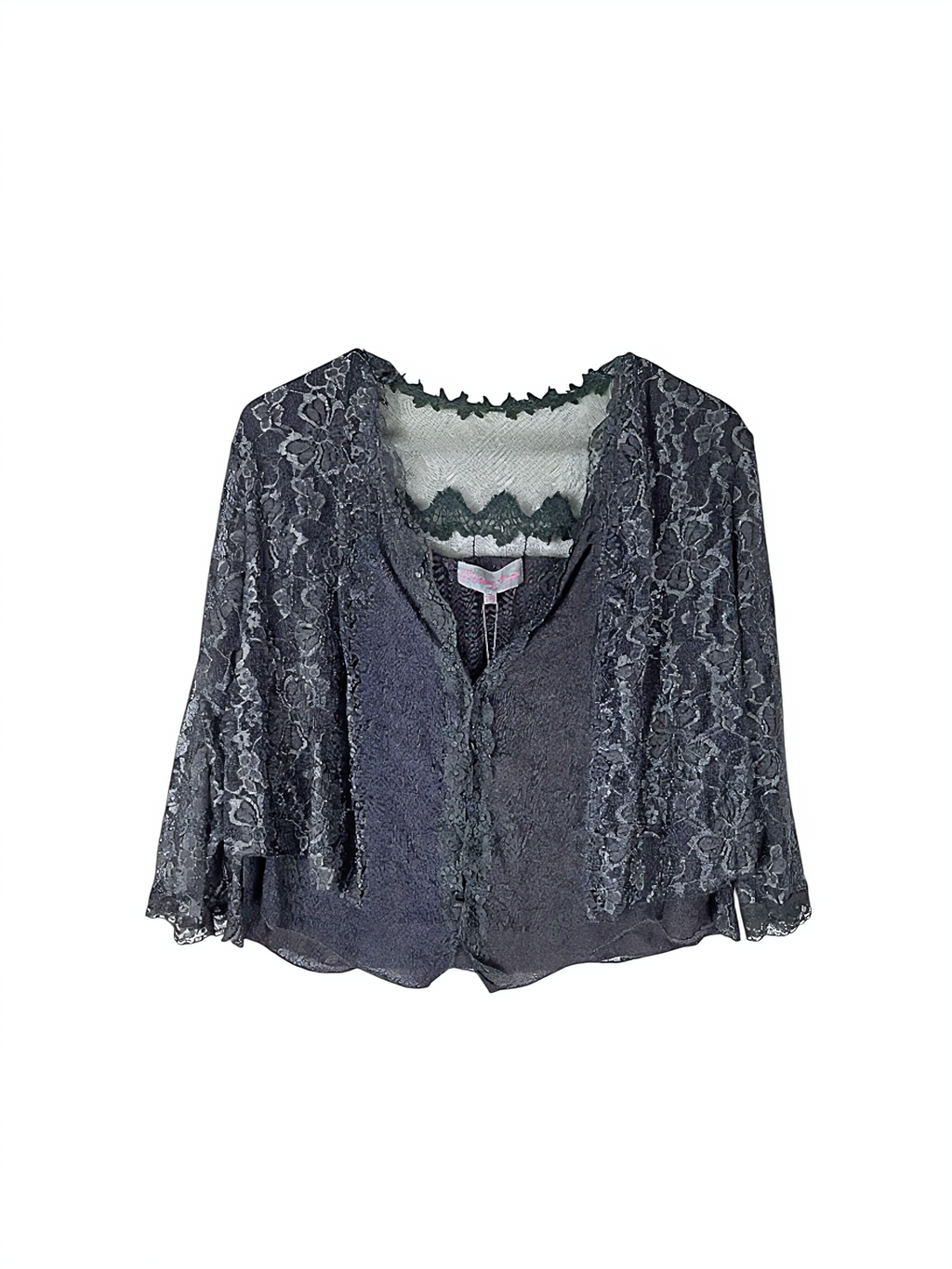 Unexpectedly You Smoky Grey Lace Open-Front Cardigan