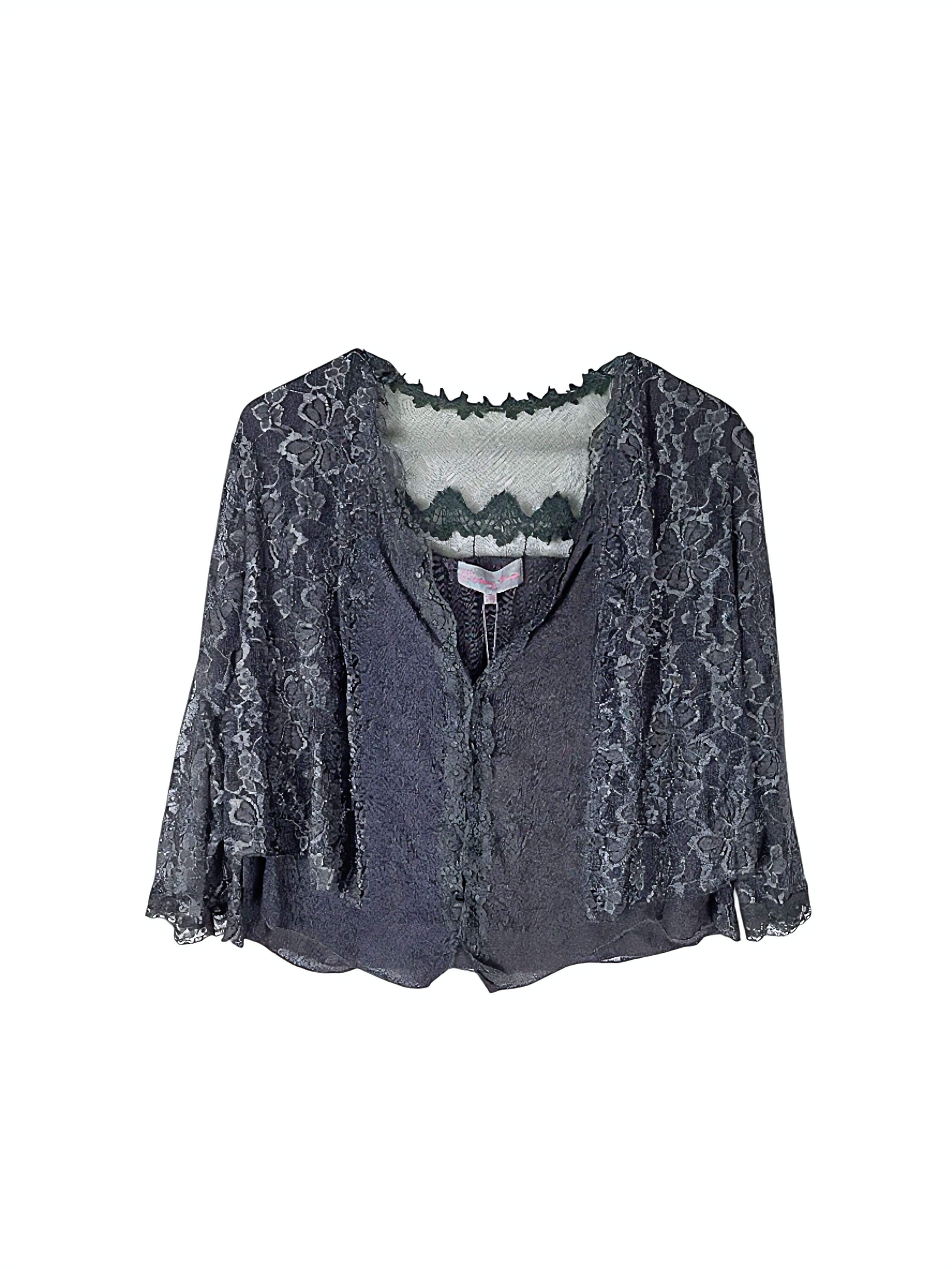 Unexpectedly You Smoky Grey Lace Open-Front Cardigan