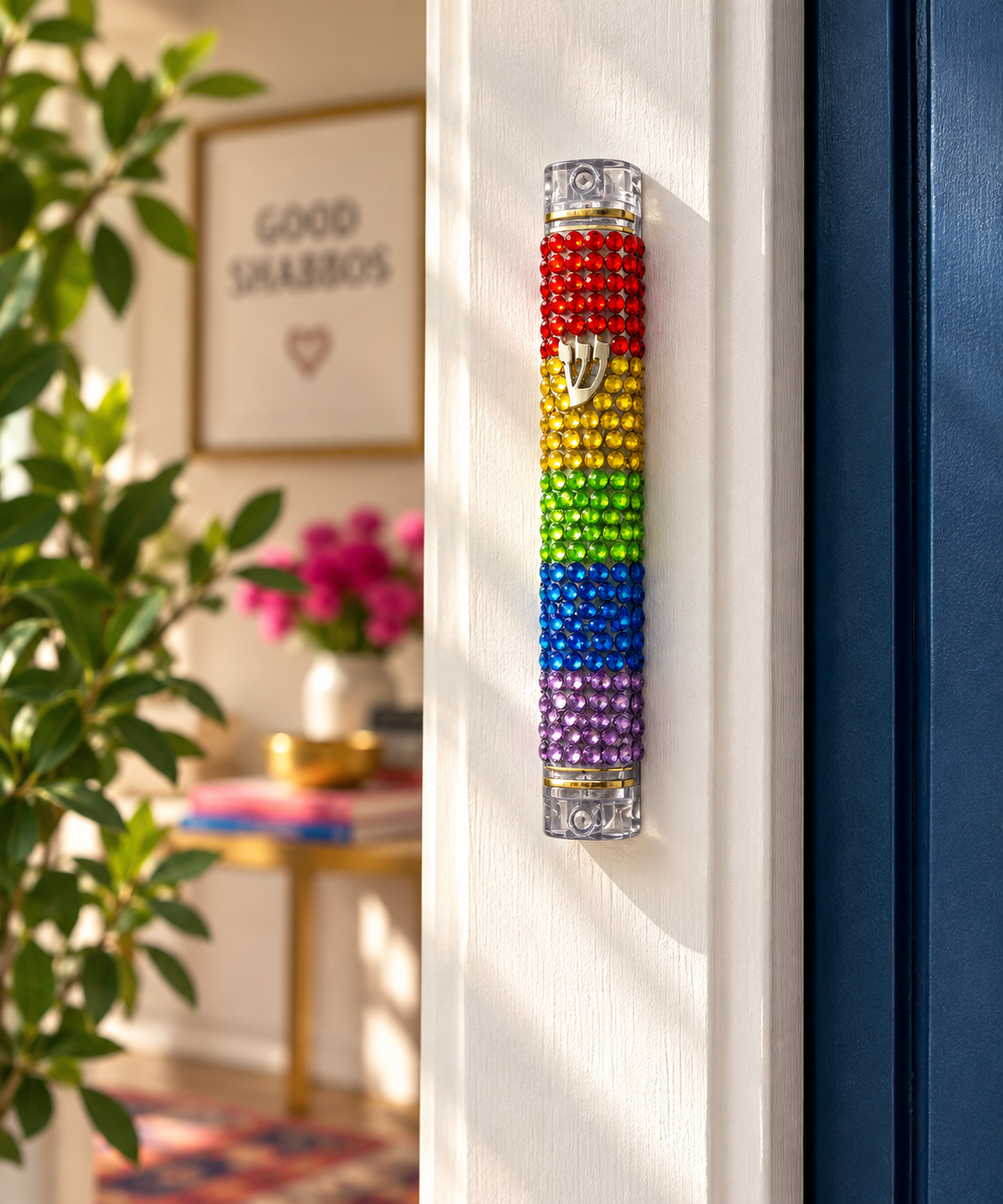 Rainbow Riot Rhinestone Mezuzah Case
