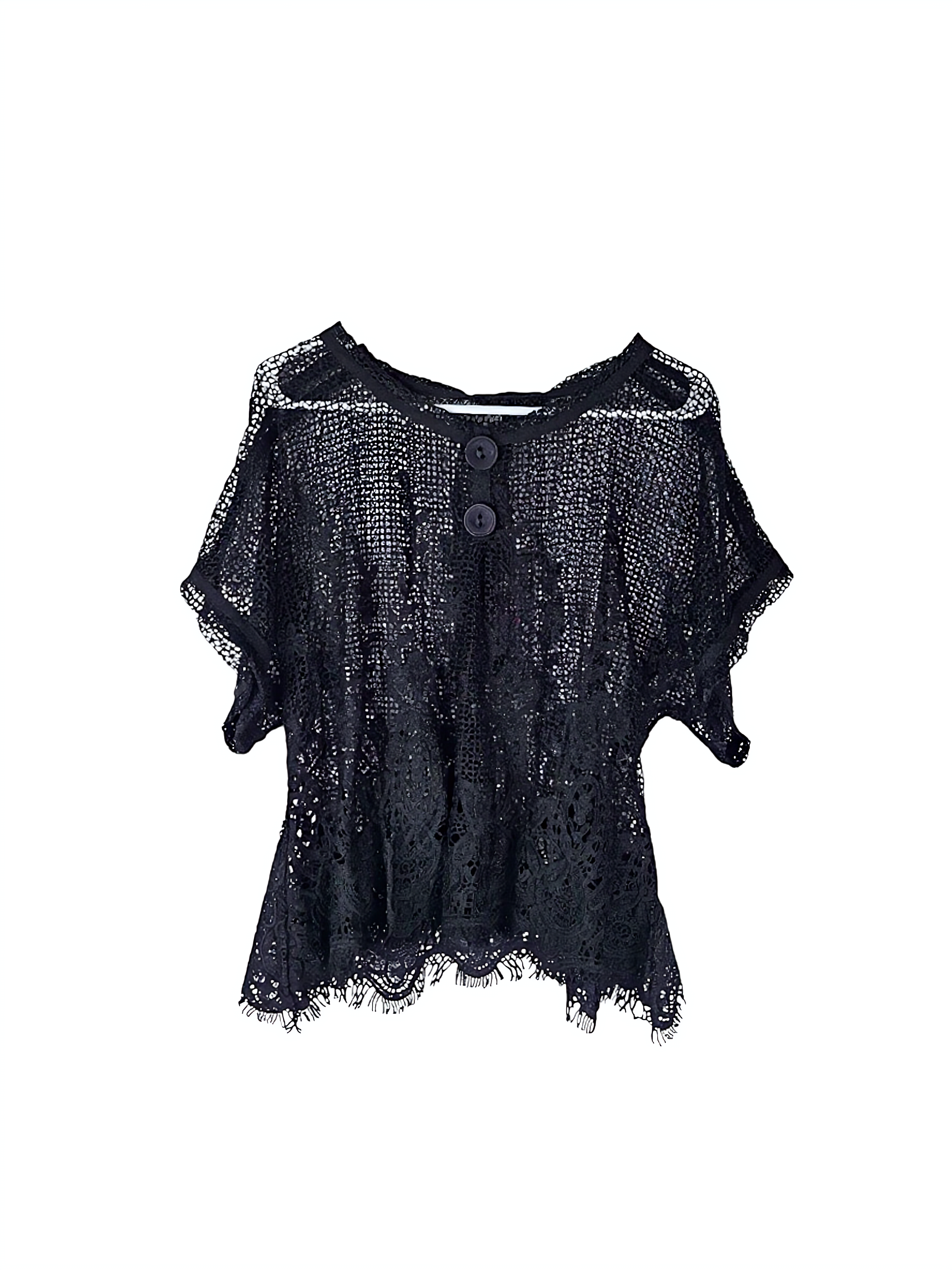 Unexpectedly You Noir Petal Crochet Button Top