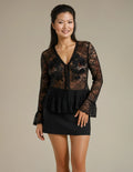 Unexpectedly You Midnight Bloom Embellished Lace Top