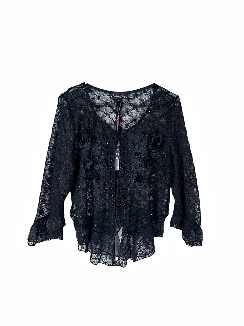 Unexpectedly You Midnight Bloom Embellished Lace Top