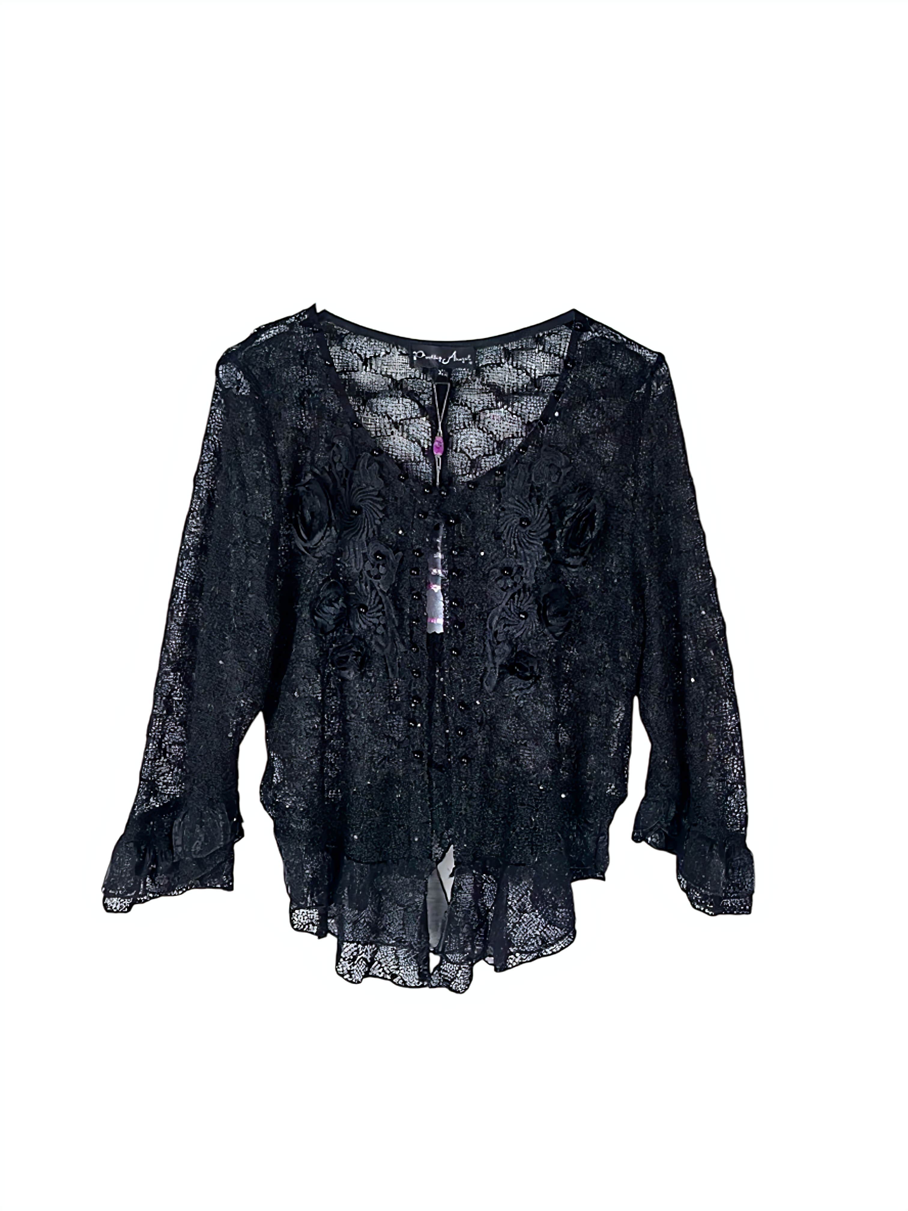 Unexpectedly You Midnight Bloom Embellished Lace Top