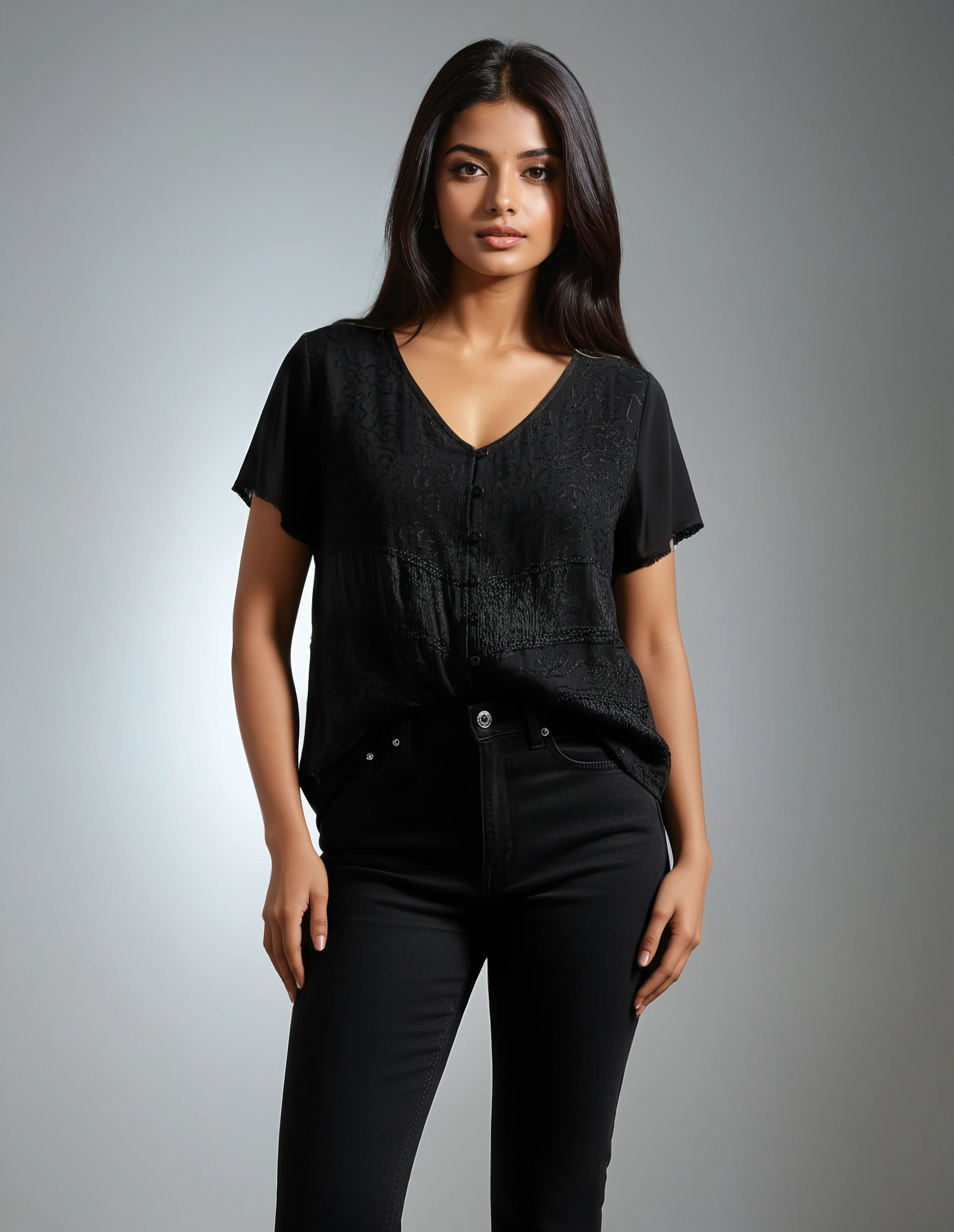 Unexpectedly You Noir Textured Elegance Button-Down Top