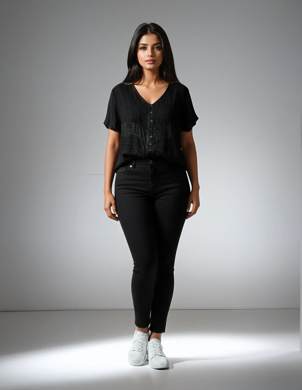 Unexpectedly You Noir Textured Elegance Button-Down Top