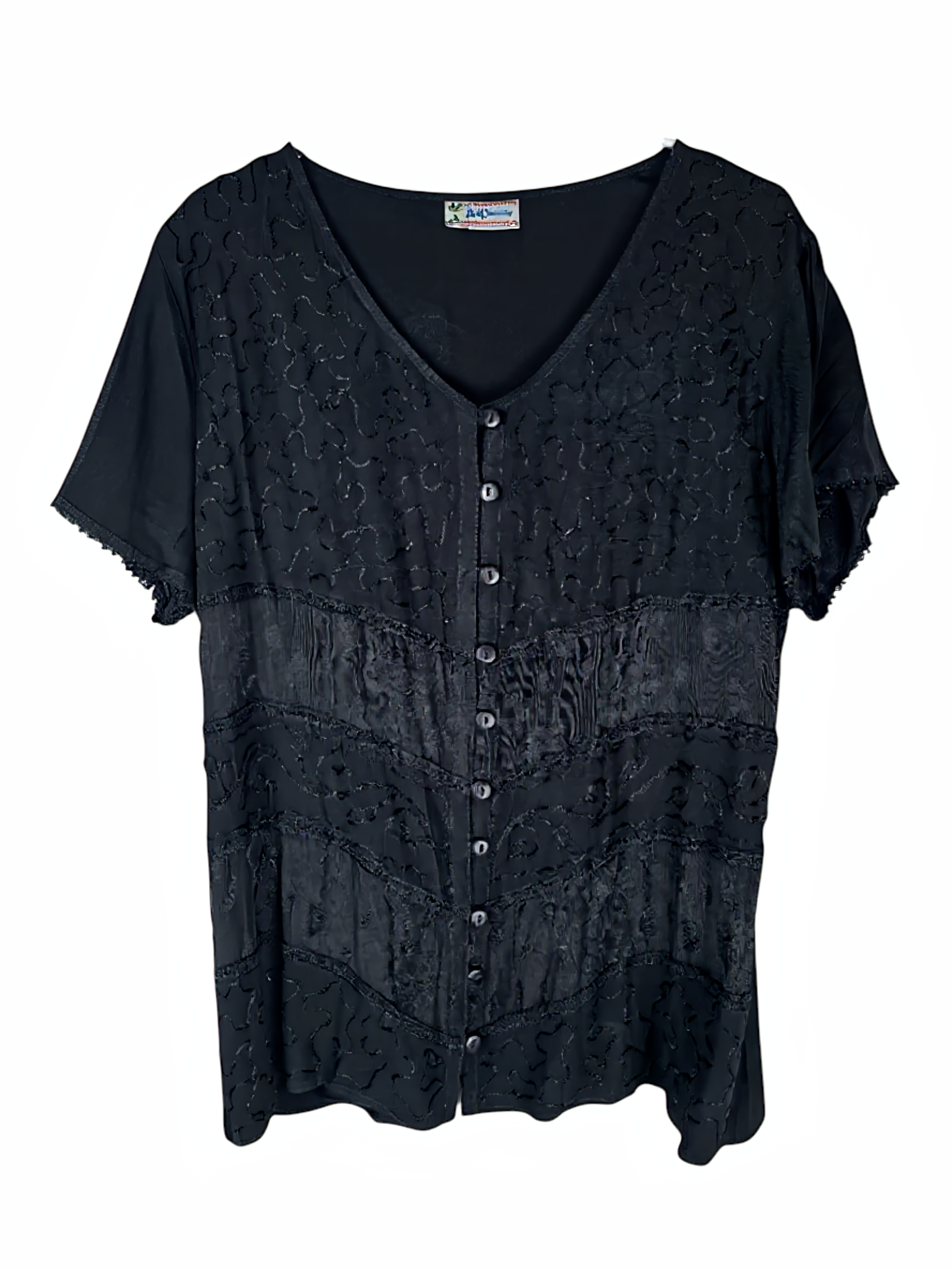 Unexpectedly You Noir Textured Elegance Button-Down Top