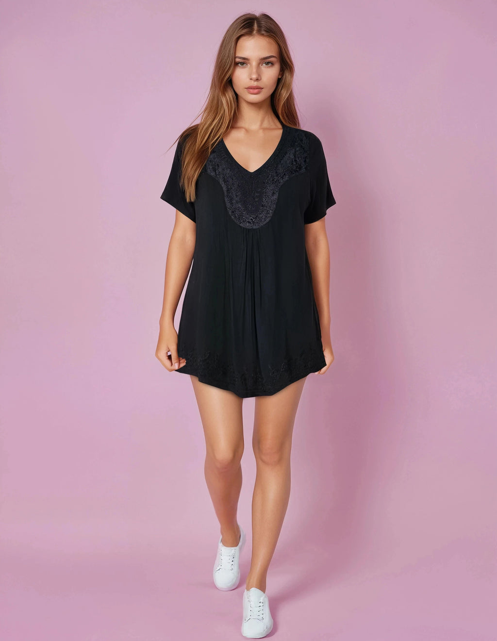Unexpectedly You Midnight Whisper Embroidered Soft Rayon Top