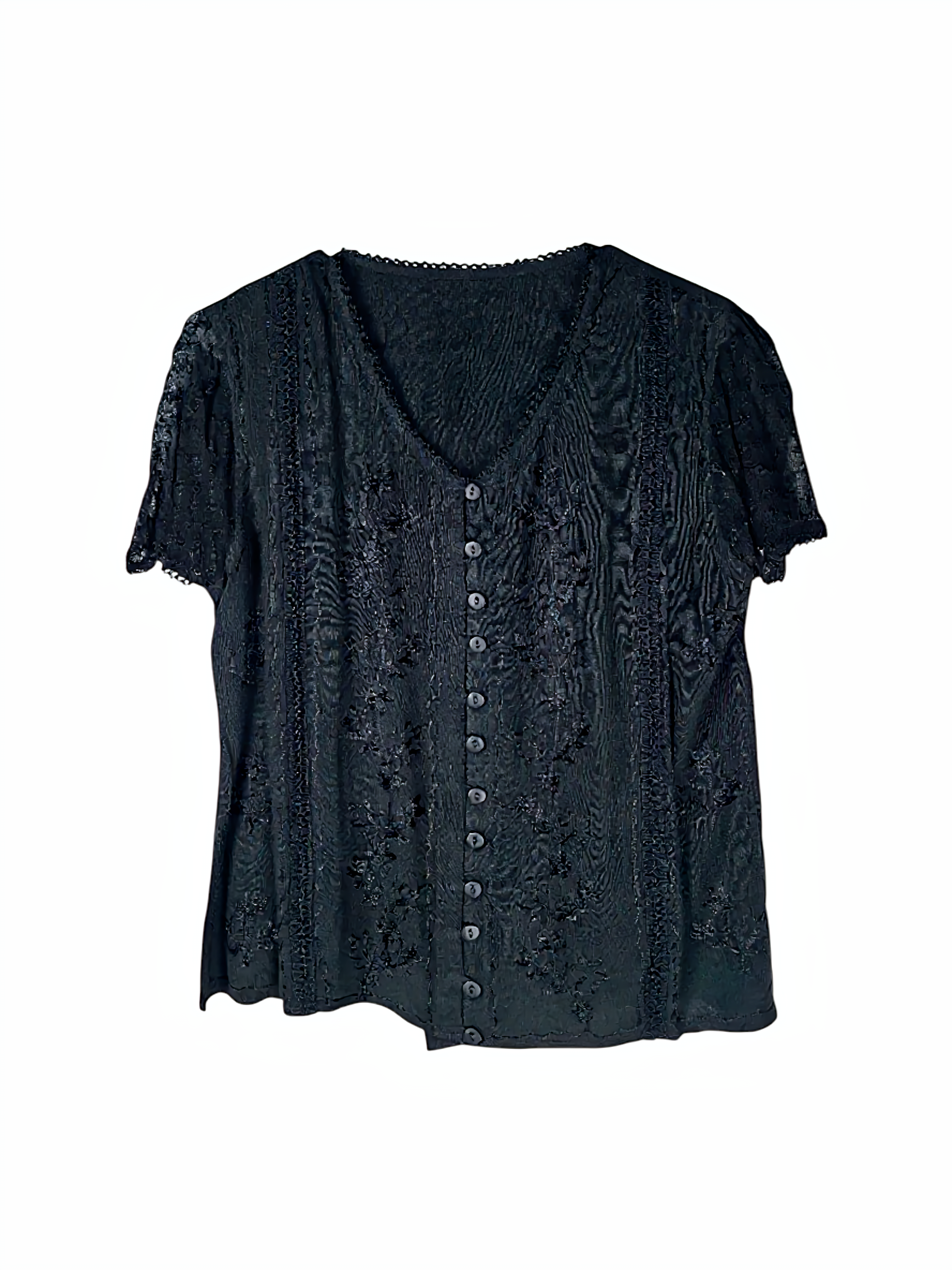 Unexpectedly You Noir Whisper Floral Textured Button Top