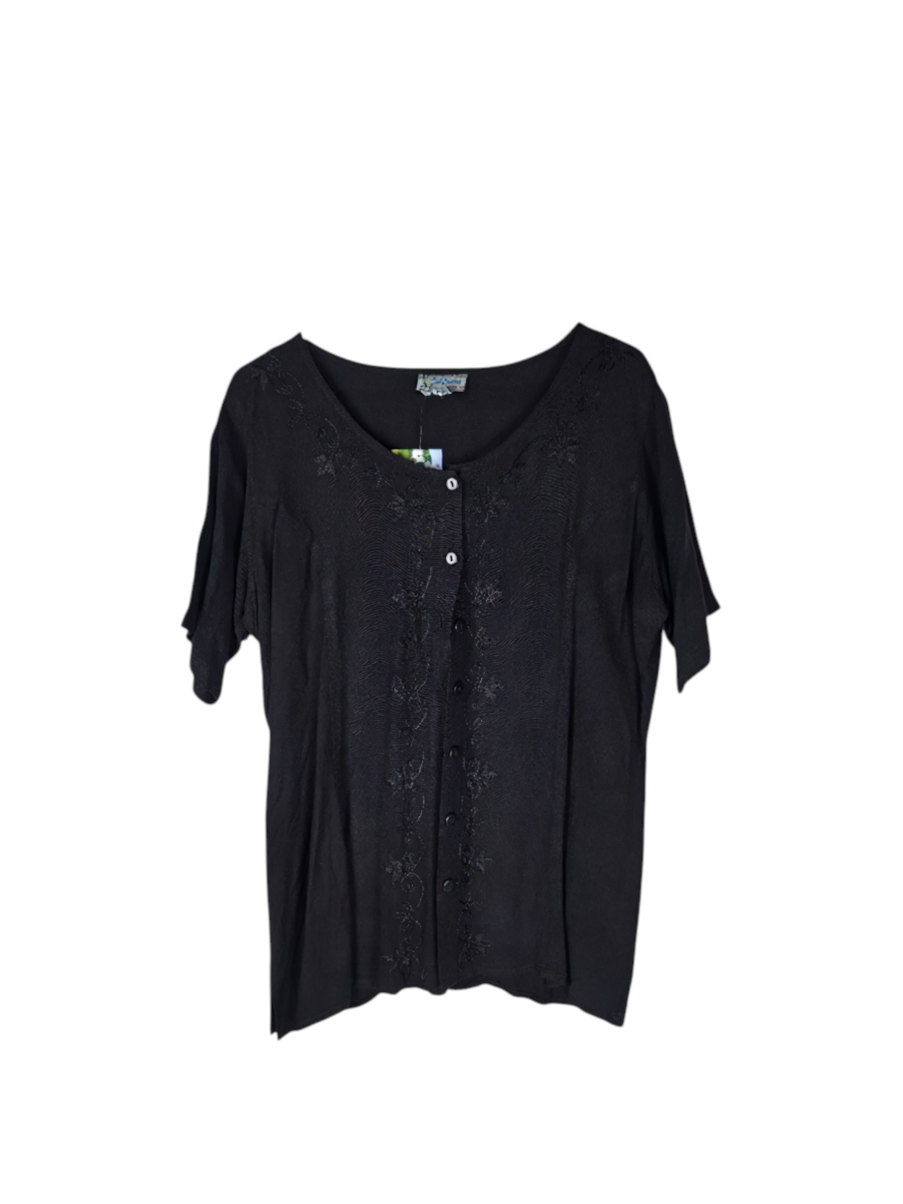 Unexpectedly You Soft Noir Floral Panel Button Top