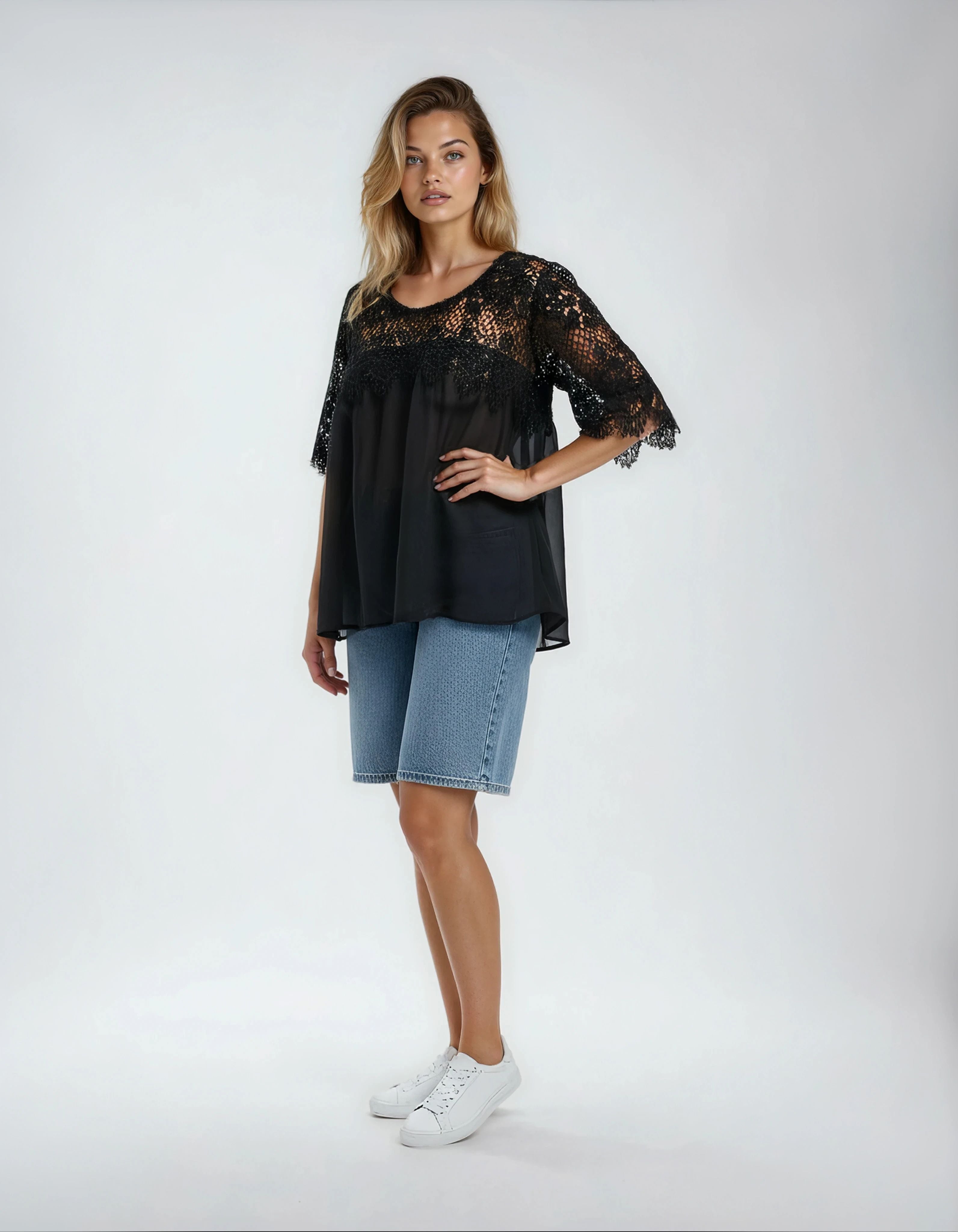 Unexpectedly You Midnight Grace Lace Chiffon Tunic