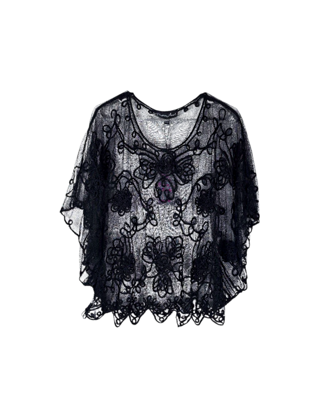 Unexpectedly You Enchanted Noir Sheer Lace Cape Top
