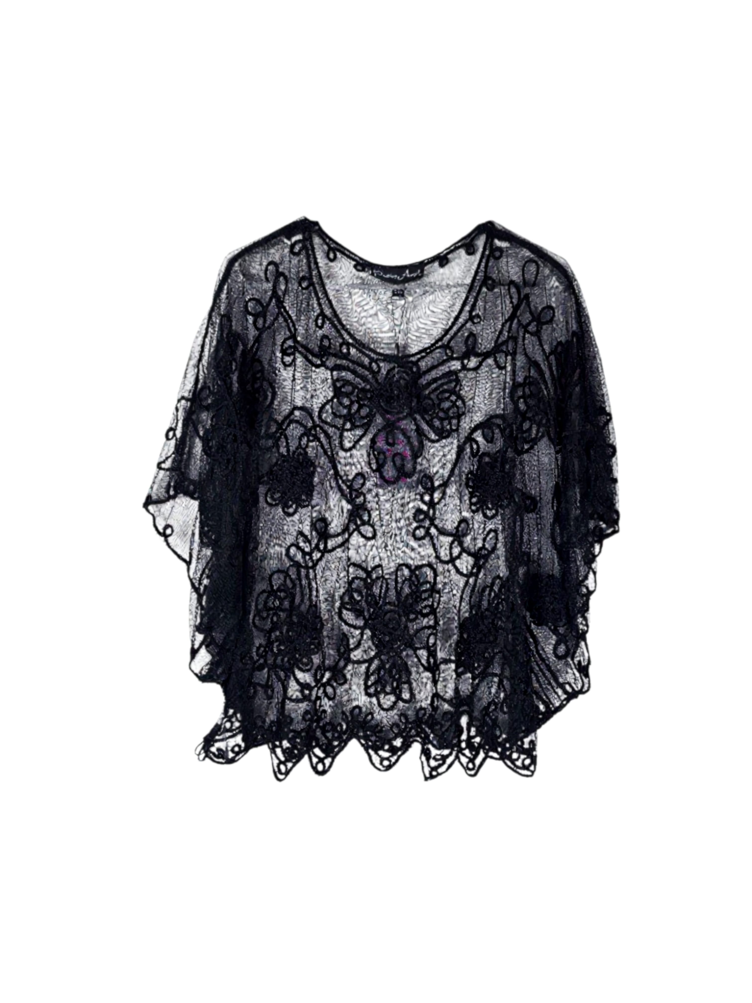 Unexpectedly You Enchanted Noir Sheer Lace Cape Top