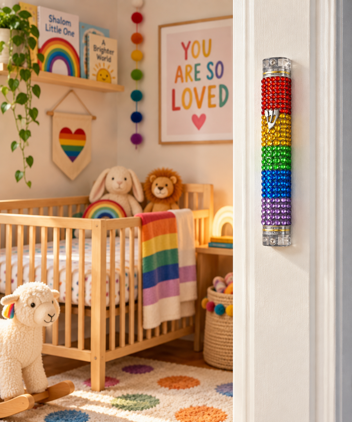 Rainbow Riot Rhinestone Mezuzah Case