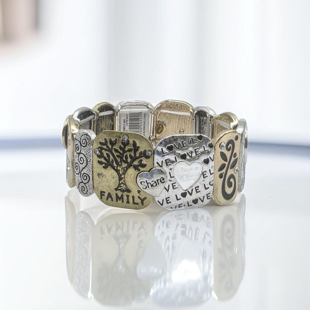 Mixed Metal Inspirational Stretch Bracelet – Link Charm Bracelet
