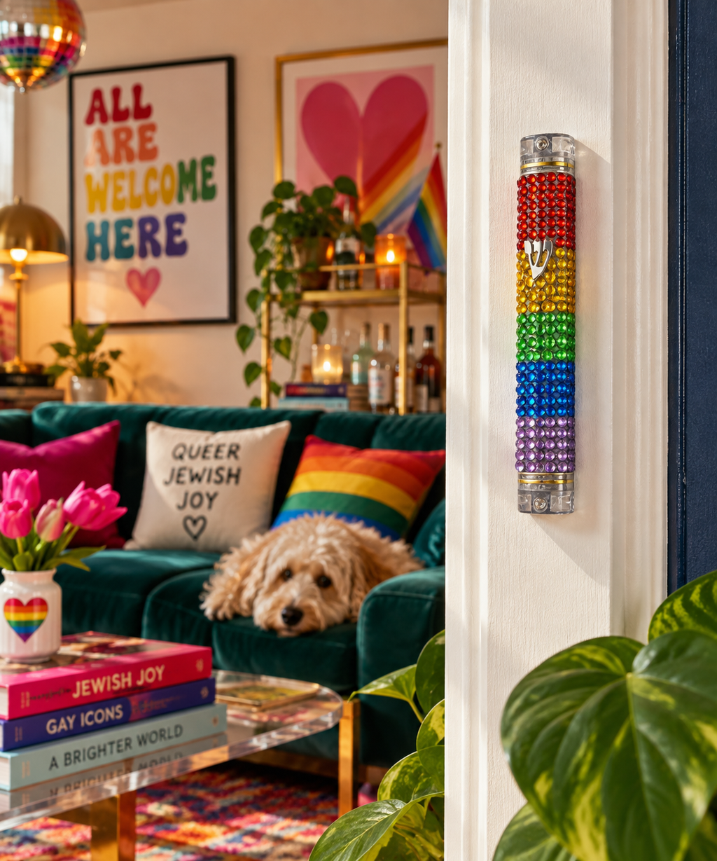 Rainbow Riot Rhinestone Mezuzah Case