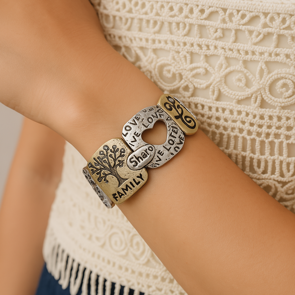 Mixed Metal Inspirational Stretch Bracelet – Link Charm Bracelet - Unexpectedly You