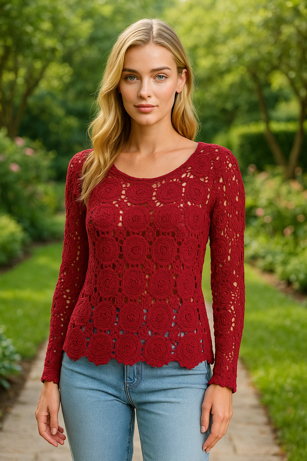 Unexpectedly You Crimson Crochet Boho Lace Top
