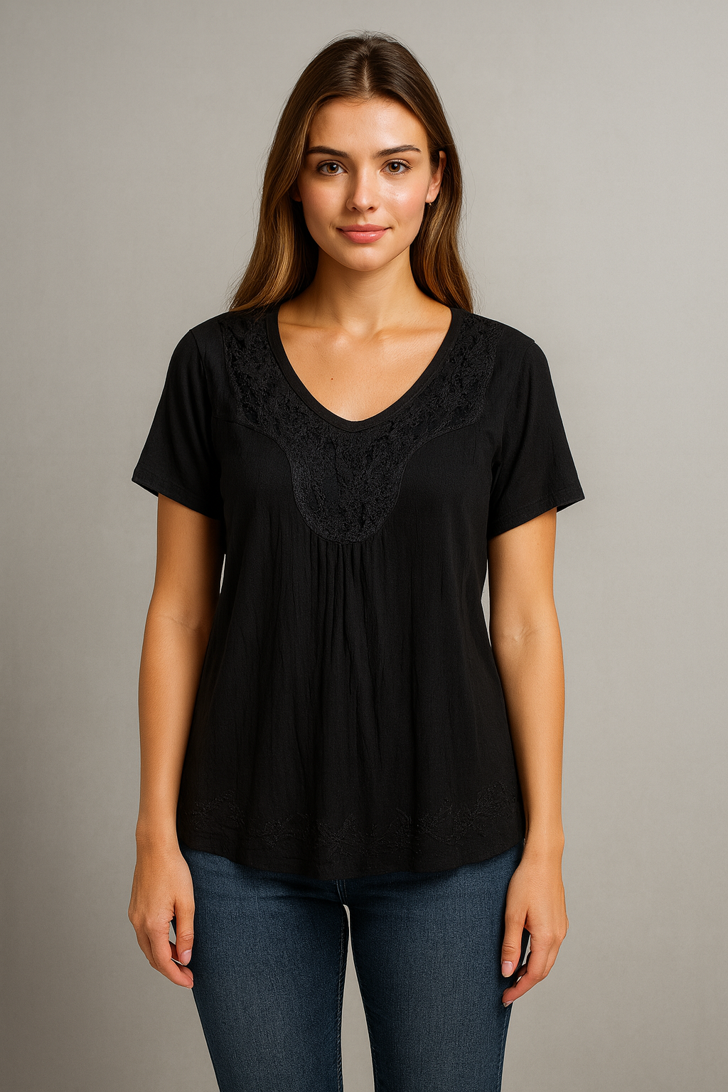 Unexpectedly You Midnight Whisper Embroidered Soft Rayon Top