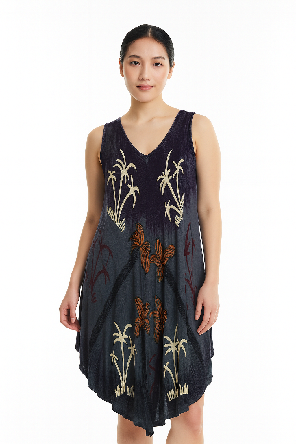 Unexpectedly You Midnight Palms – Black & Orange Hand-Painted Boho Dress
