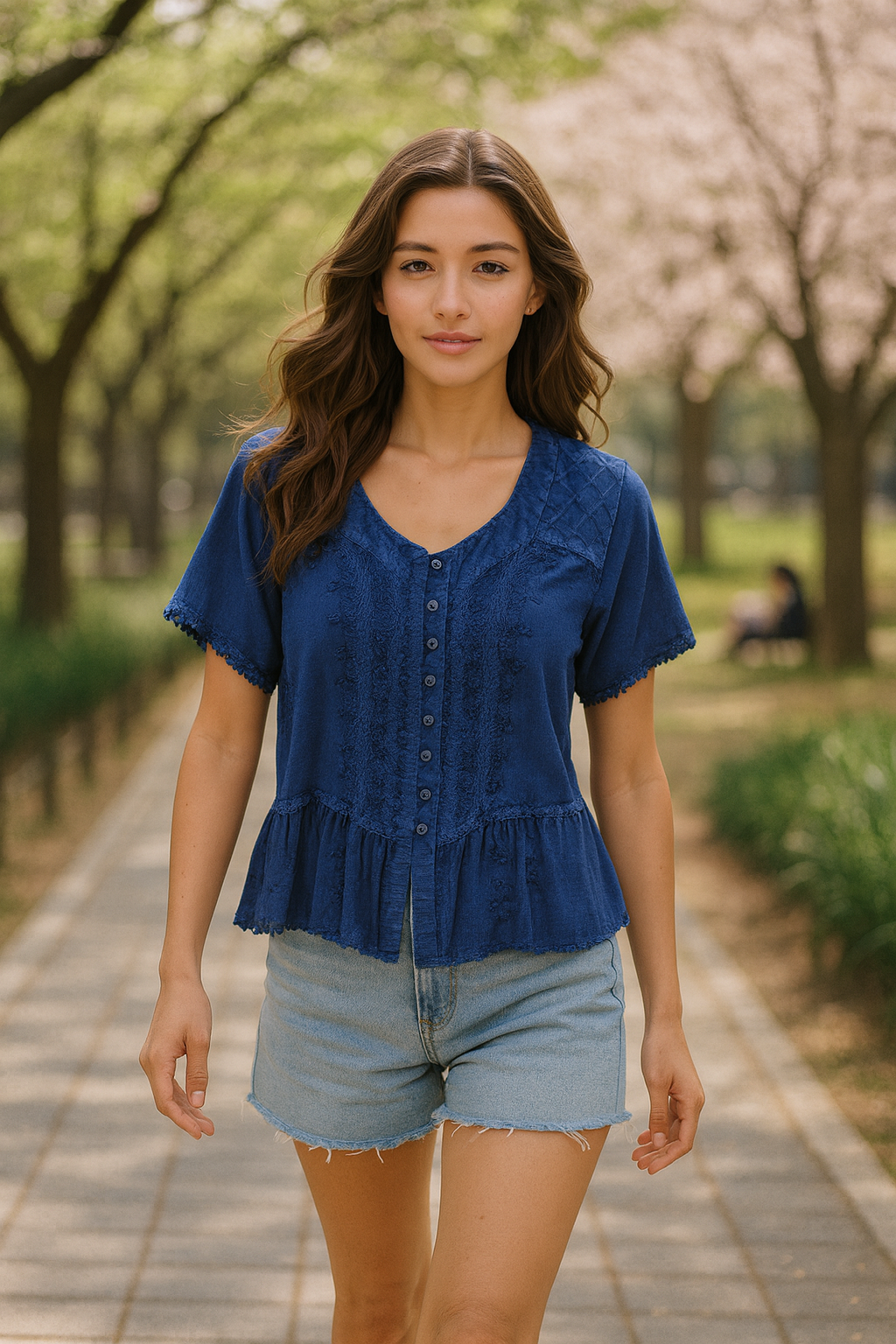Unexpectedly You Indigo Grace – Deep Blue Boho Embroidered Blouse