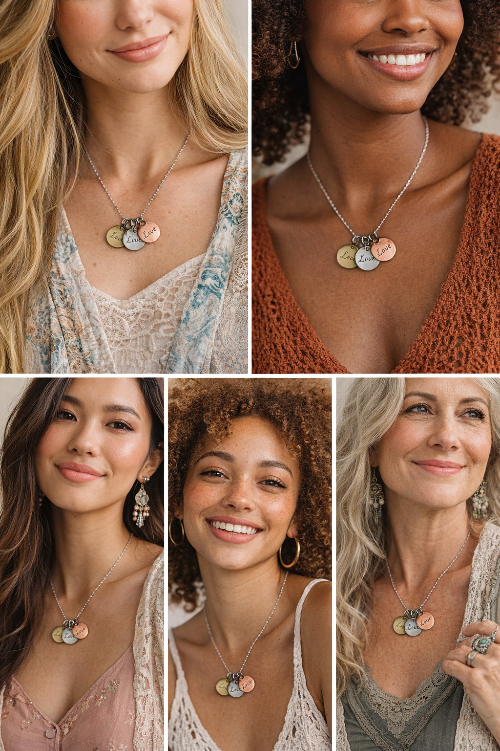 Unexpectedly You Live Love Laugh – Three-Tone Disc Necklace