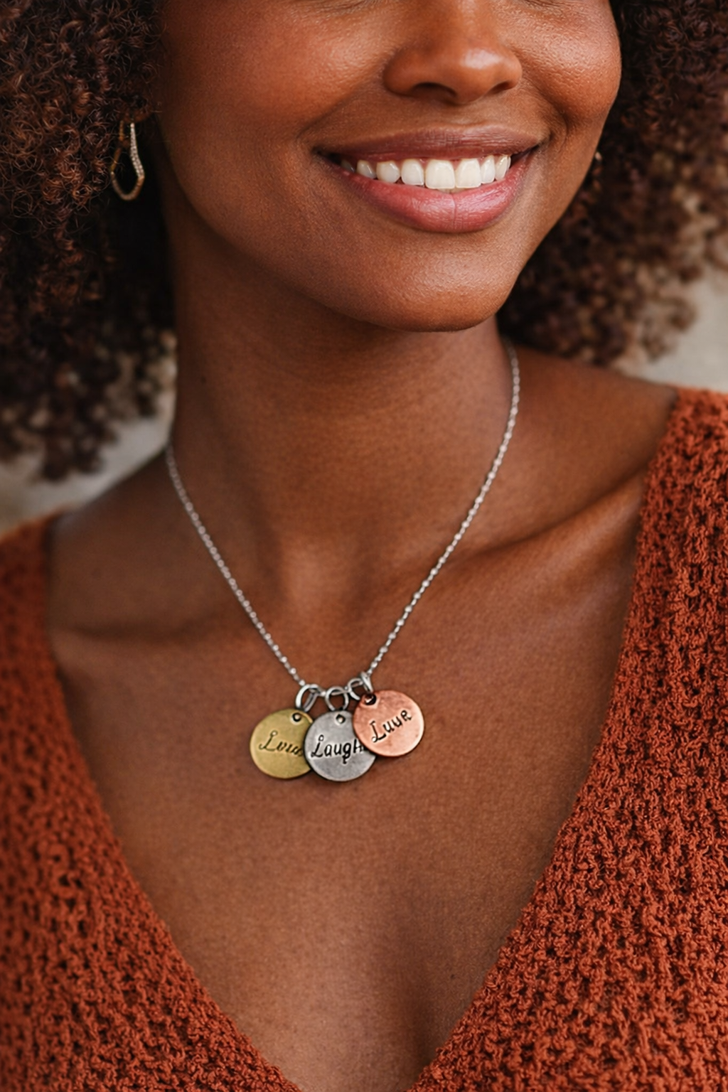 Unexpectedly You Live Love Laugh – Three-Tone Disc Necklace
