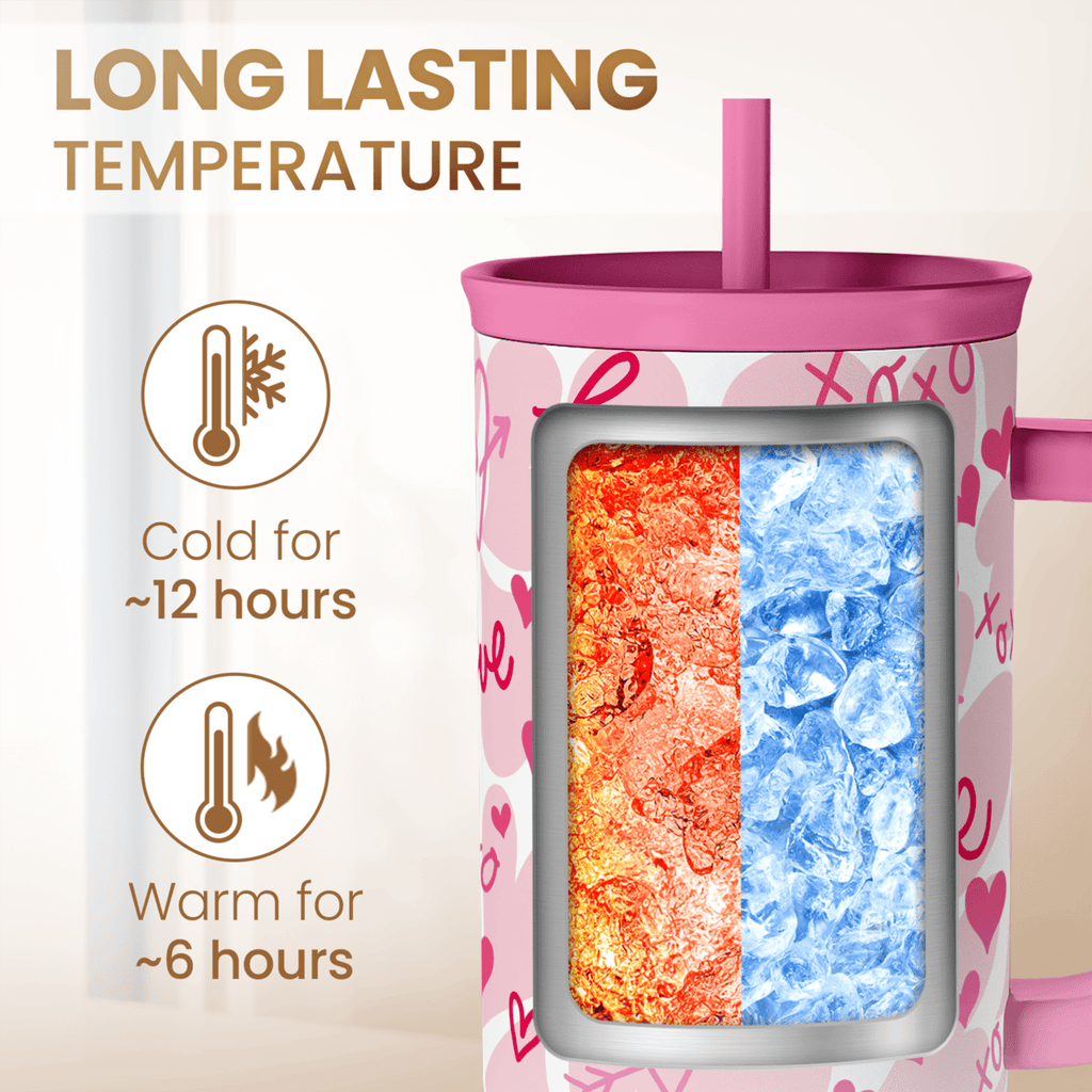 Heart Tumbler with Handle 40oz, Valentines Stainless Steel Insulated Tumblers Coffee Travel Cup with Straw Lid, Gifts for Women Girl