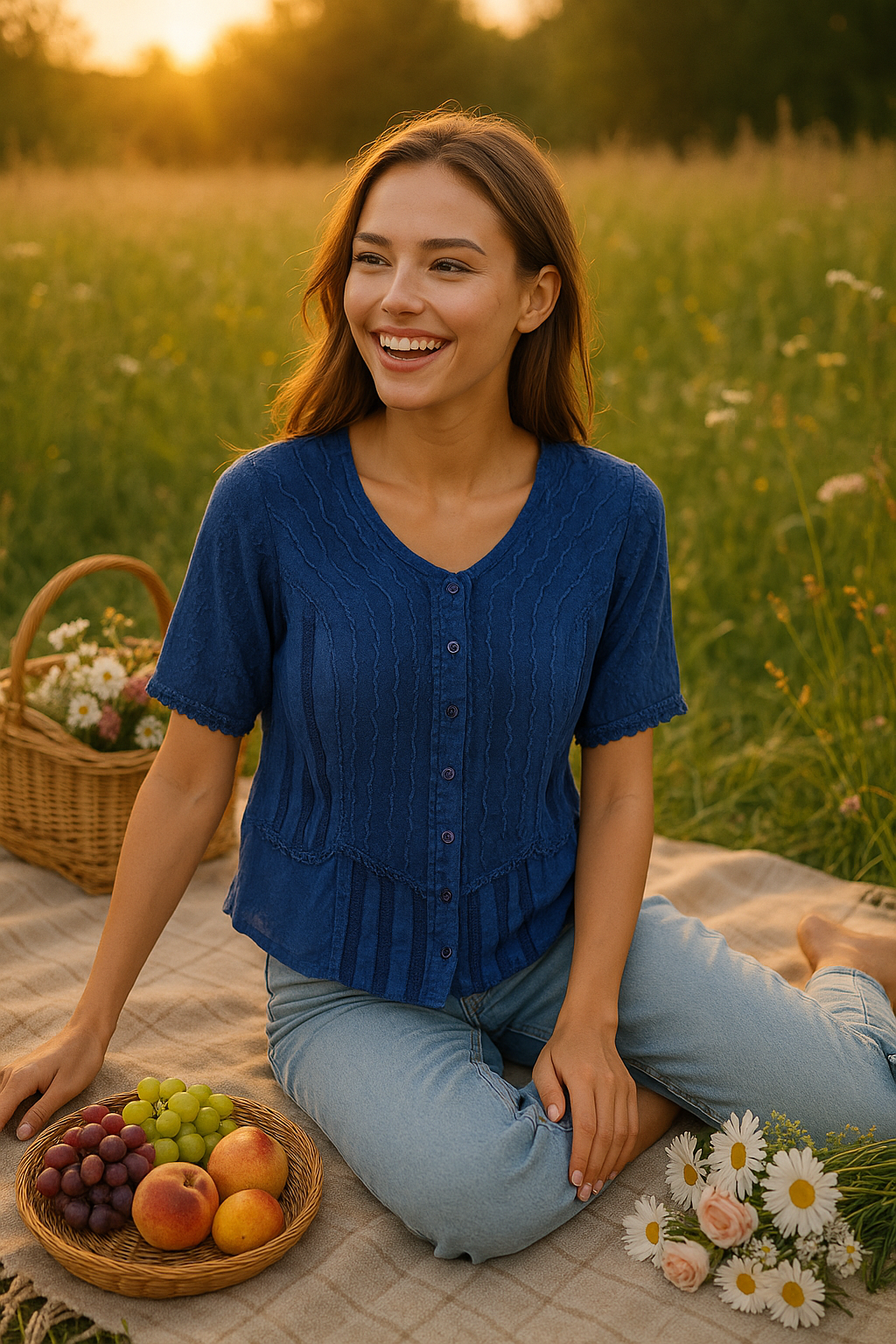 Unexpectedly You Indigo Bloom – Blue Embroidered Boho Blouse